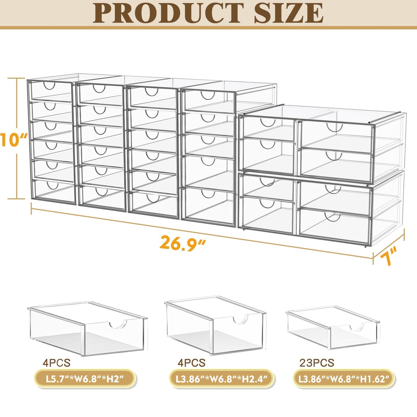 YFXCVSL Acrylic Makeup Organizer with 31 Drawers, 6 Pack Clear Storage Drawers, Bathroom Makeup Organizer for Palettes, Cosmetic, and Beauty Supplies,Ideal for Vanity, Cabinet,Desk Organization