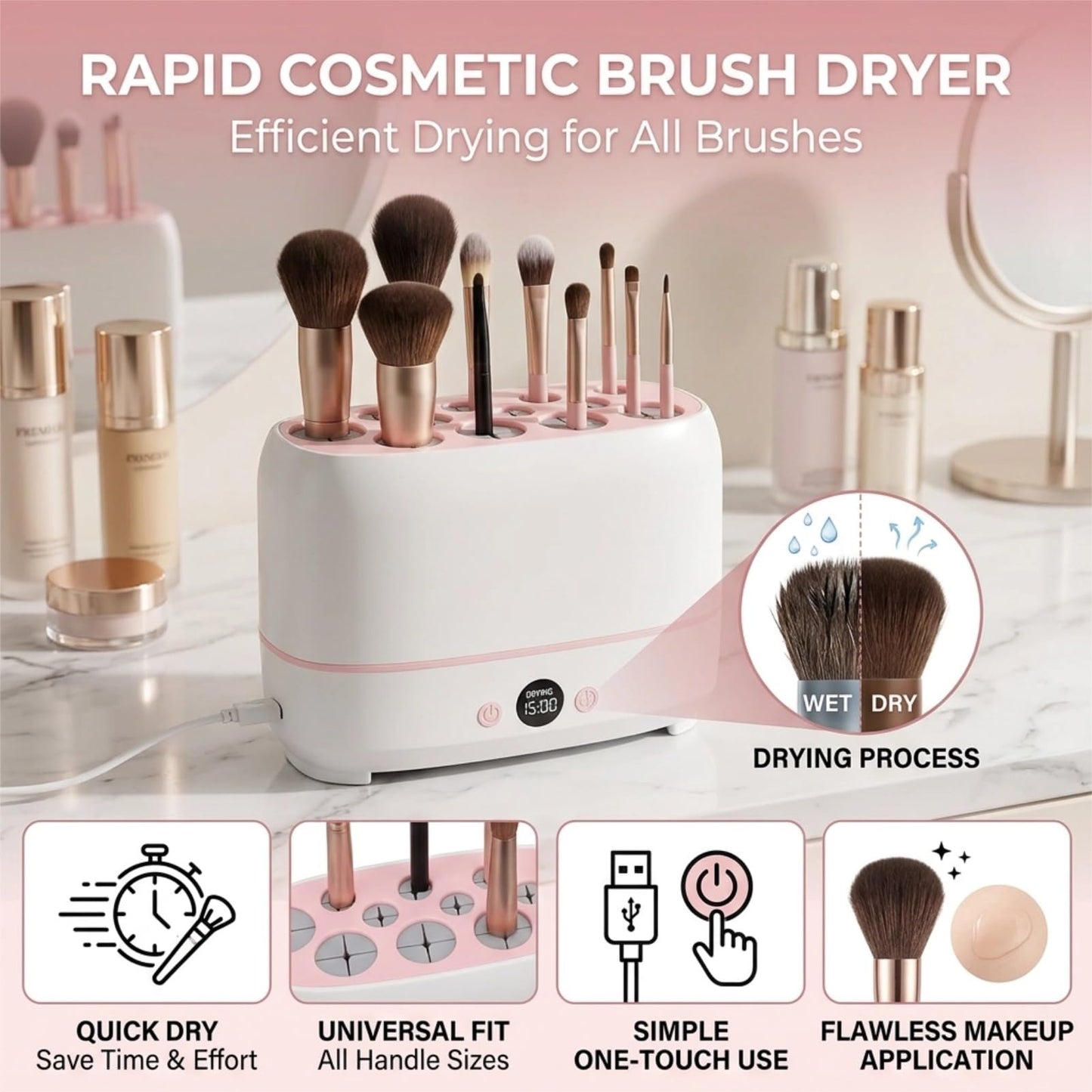 BONKZEBU Electric Makeup Brush Dryer Machine 12 Holes Automatic Brush Cleaner and Drying Tool for Professional Salon and Home Use Quickly Drying Cosmetic Brush Cleaner Dryer
