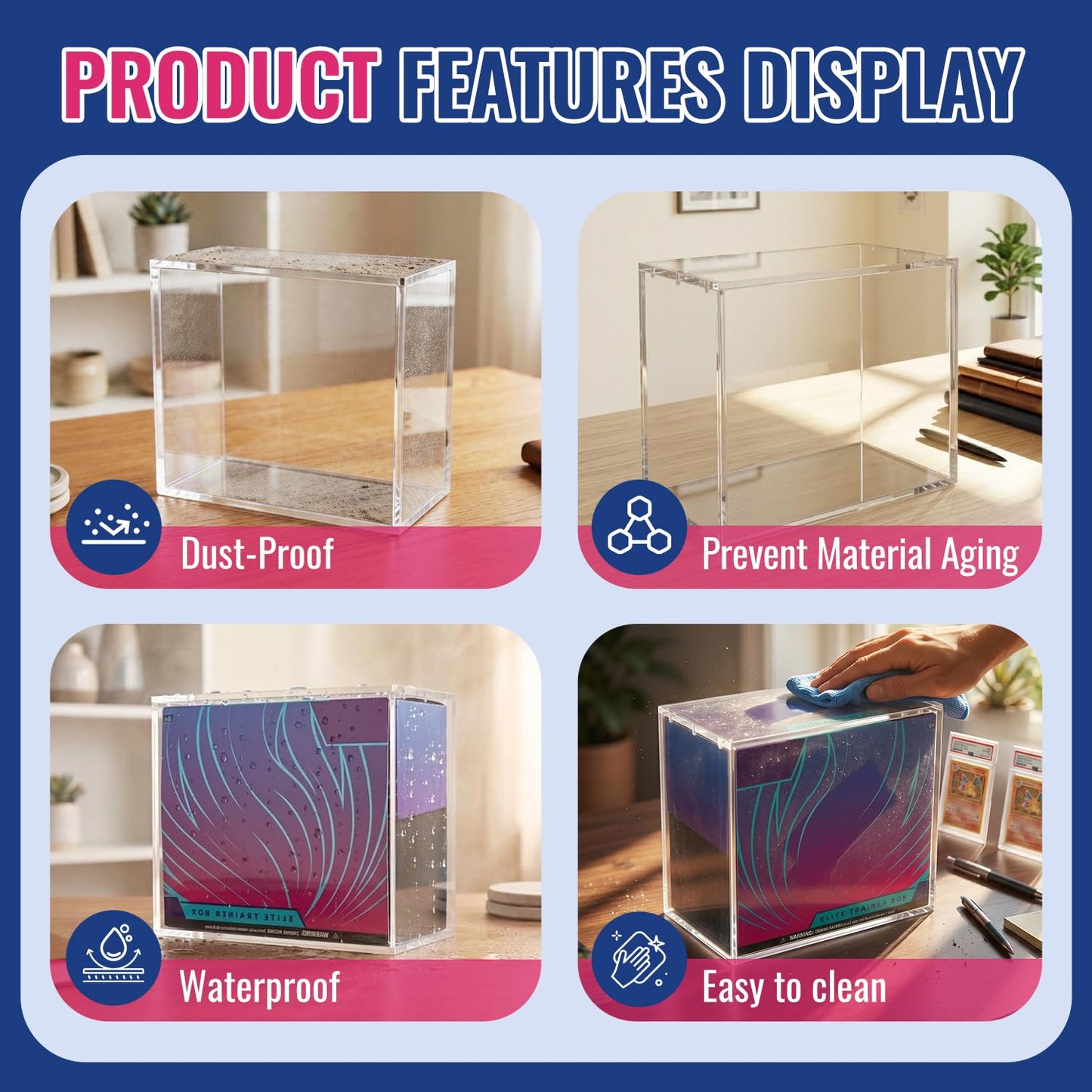Kisbox 6 PCS ETB Protector Case, 5mm ETB Acrylic Display Case, Clear Ultra Acrylic Boxes for Display Compatible with Elite Trainer Box, Dustproof and Waterproof Display Box
