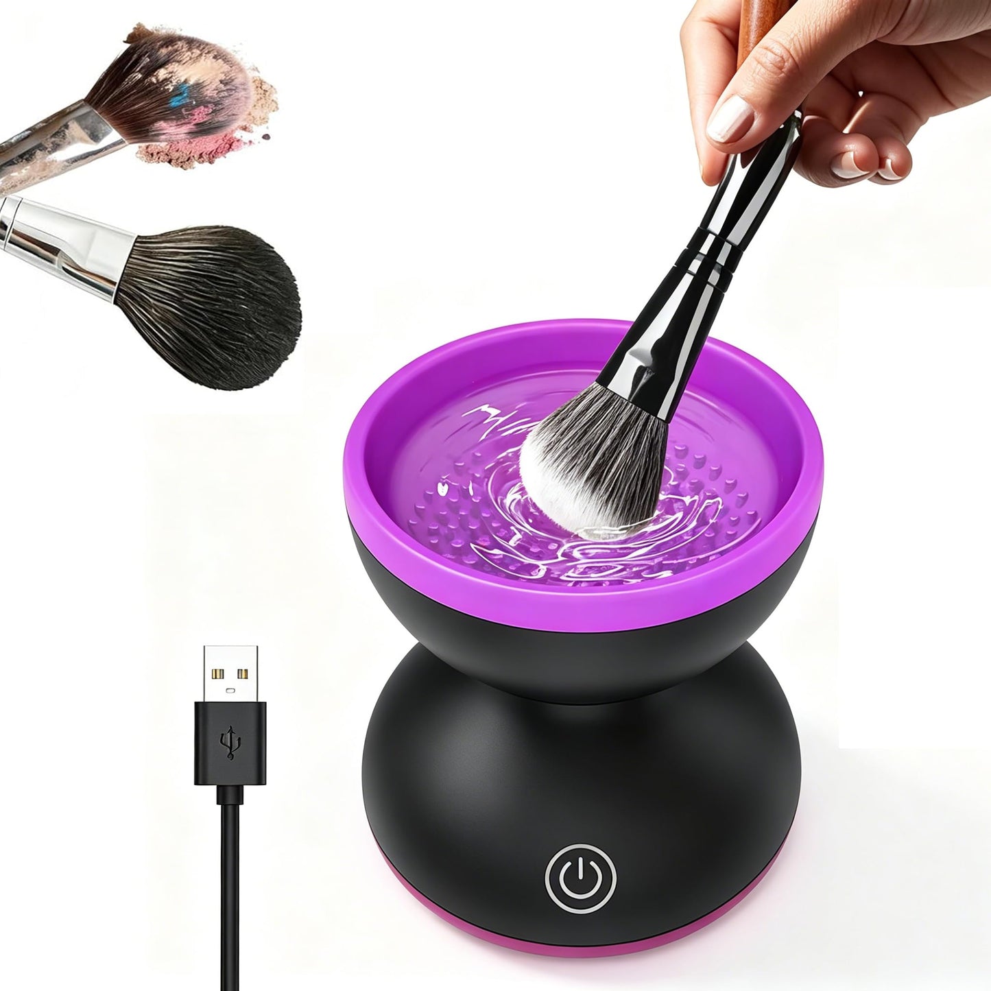 Electric Makeup Brush Cleaner Machine, Automatic Spinning Makeup Brush Cleaner for All Size Brushes, Professional Portable Cosmetic Brush Cleaning Tool with Silicone Bowl, USB Powered, Gift for Women