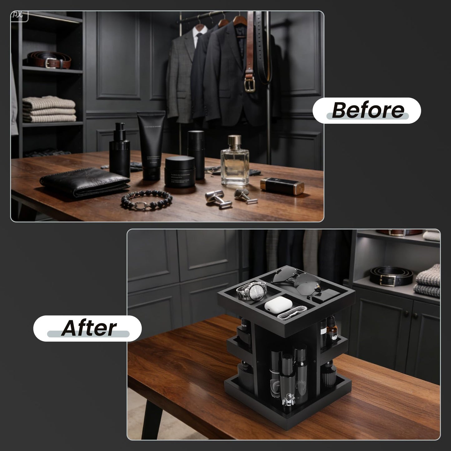 TRQWRO Gift for Men,Mens Organizer,Cologne Stand with Rotate,Mens Accessory Organizers or Valet Tray,Birthday Gift for Dad,Husband,Boyfriend,Anniversary Idea for Him,Watch,Perfume Holder