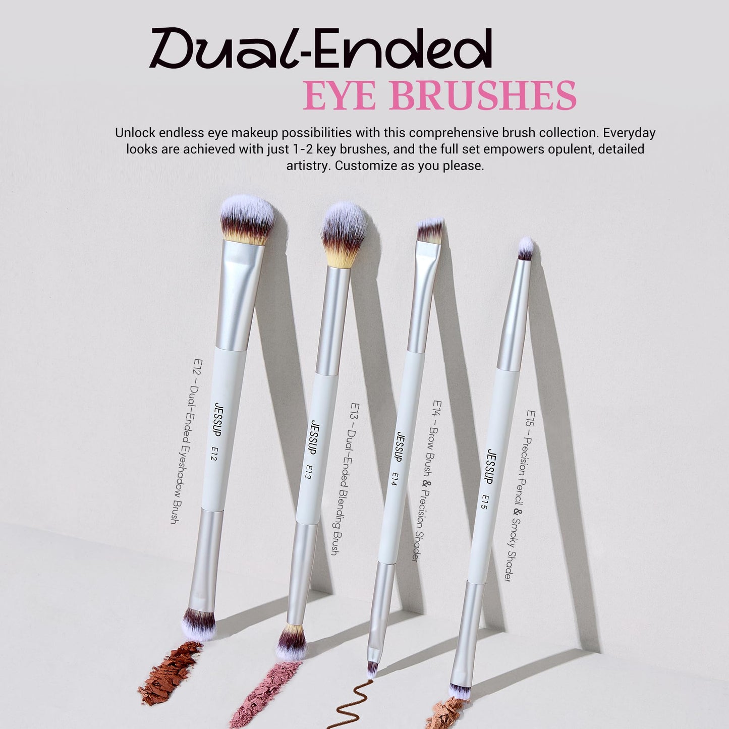 Jessup Makeup Brushes Set 7pcs Dual Ended Makeup Brush Premium Synthetic Foundation Contour Blush Highlight Blending Eyebrow Eyeshadow Shader Concealer Brush with Bag, Quiet Gray T520