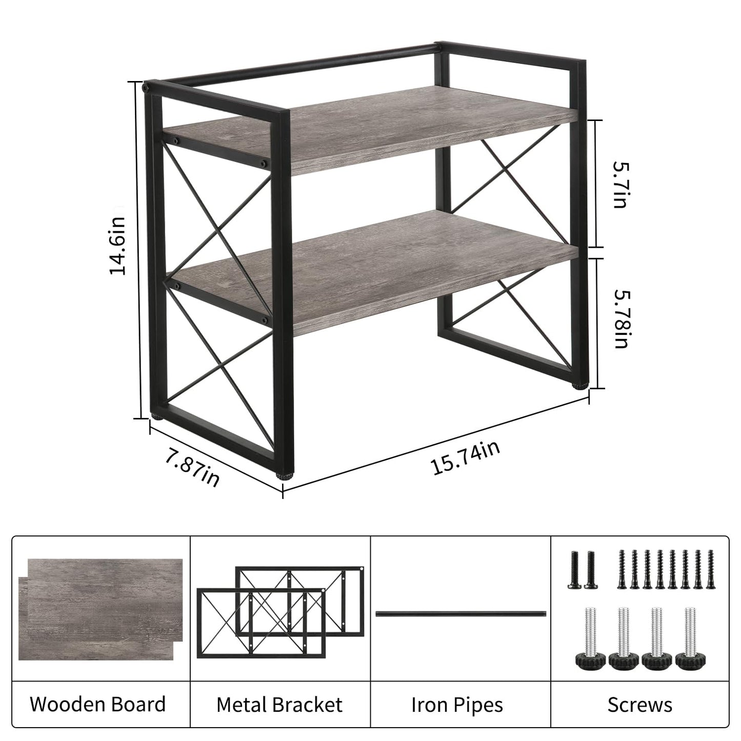 YINMIT Desktop Shelf Organizer, 2 Tier Office Shelves, Wood Desk Organizer Storage Rack and Freestanding Display Shelf for Office, Dormitory, Home (Grey)