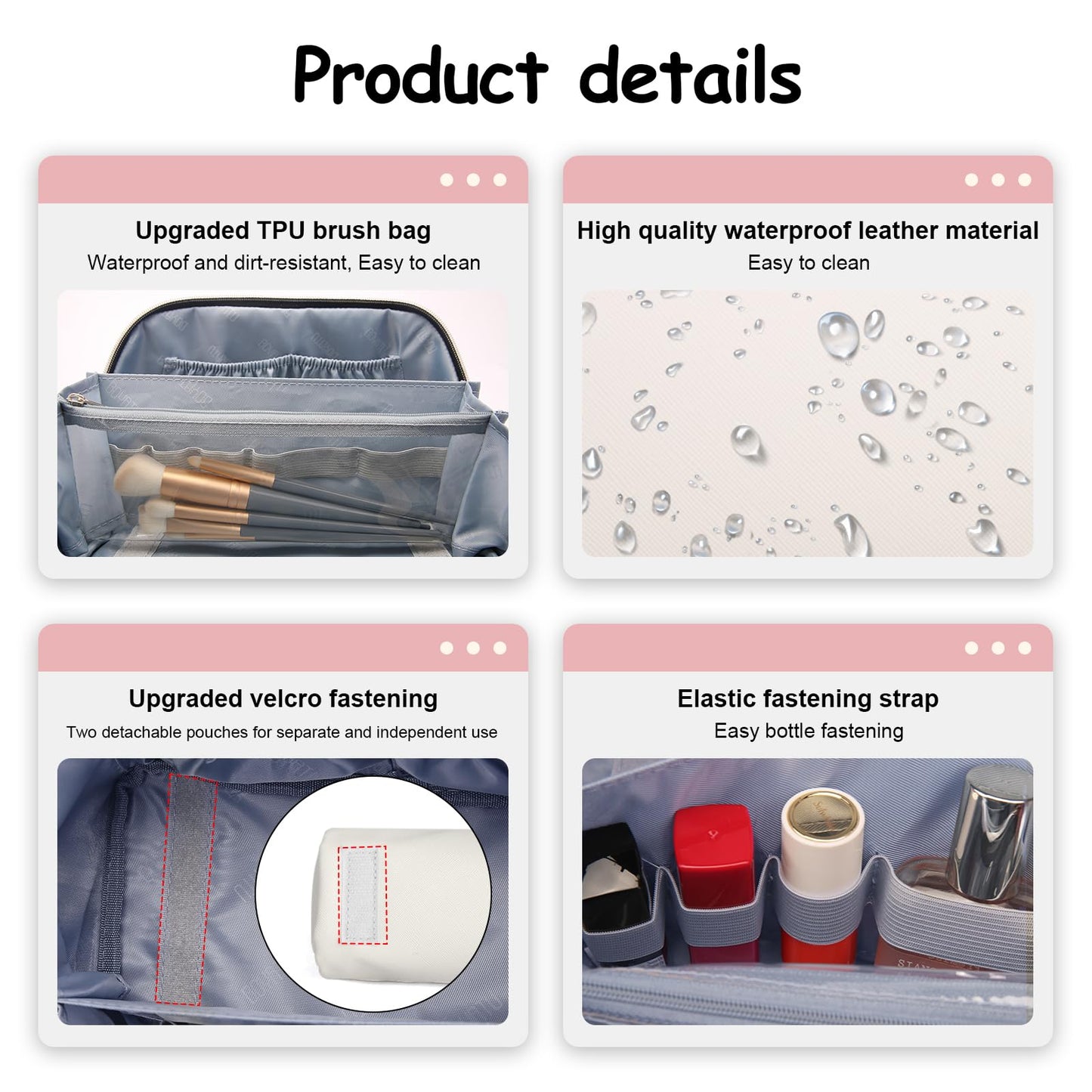 BOYATU Travel Makeup Bag Organizer Cosmetic Bag: 3 Pcs Set Make up Bags for Women with Handle - Waterproof Vegan Leather Toiletry Bags Travel Essentials Pouch with Compartments (A-08-White)