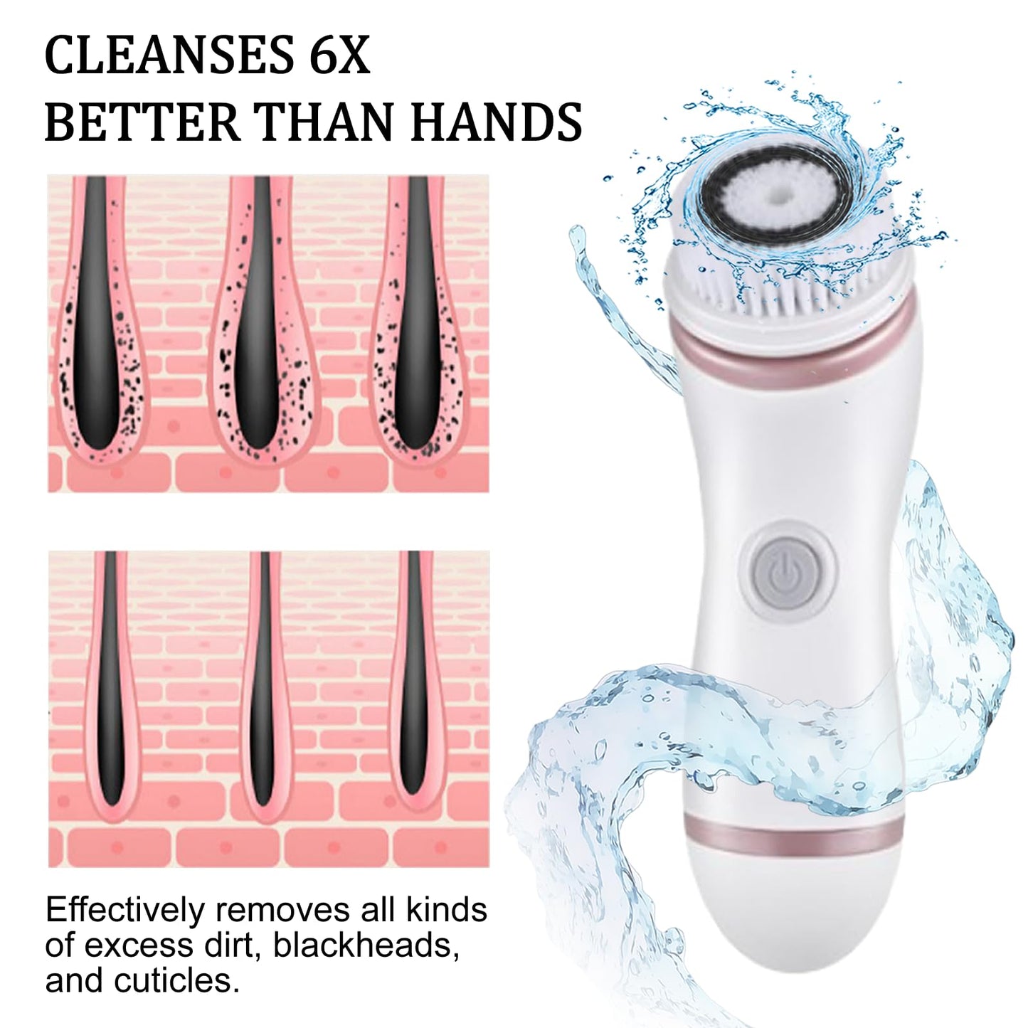 Facial Cleansing Brush, 4 in 1 Electric Face Scrubber with Travel Case and 4 Brush Heads, Waterproof Facial Cleansing Spin Brush for Gentle Exfoliation and Deep Cleaning (Pink)