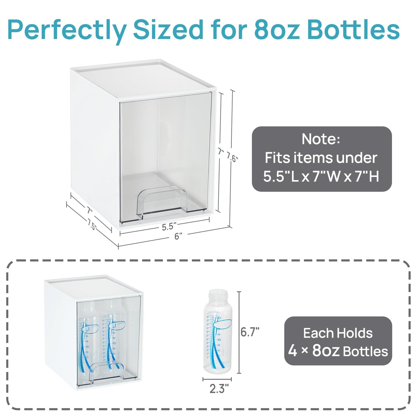 Vtopmart 2 Pack Stackable Storage Drawers, Plastic Organizers Bins for Baby Bottles, Skincare, Beauty Supplies, Ideal for Vanity, Bathroom, Kitchen Countertop, Cabinet Orga