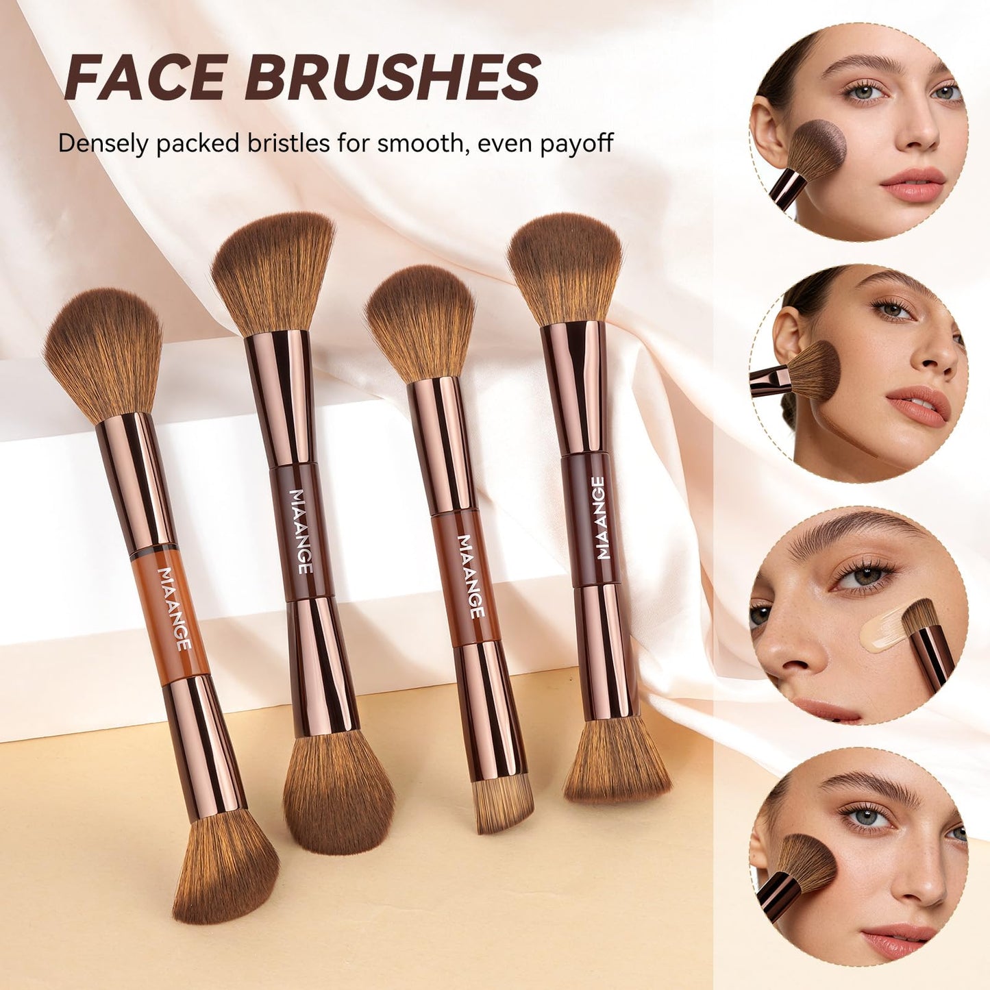 MAANGE 13 Pcs Foundation Makeup Brush Set With Bag, Make up Brushes, Double-End Multi Functional Makeup Brushes, Professional Face Brush Set Tools For Liquid Powder Concealer Cream Blush (Brown)