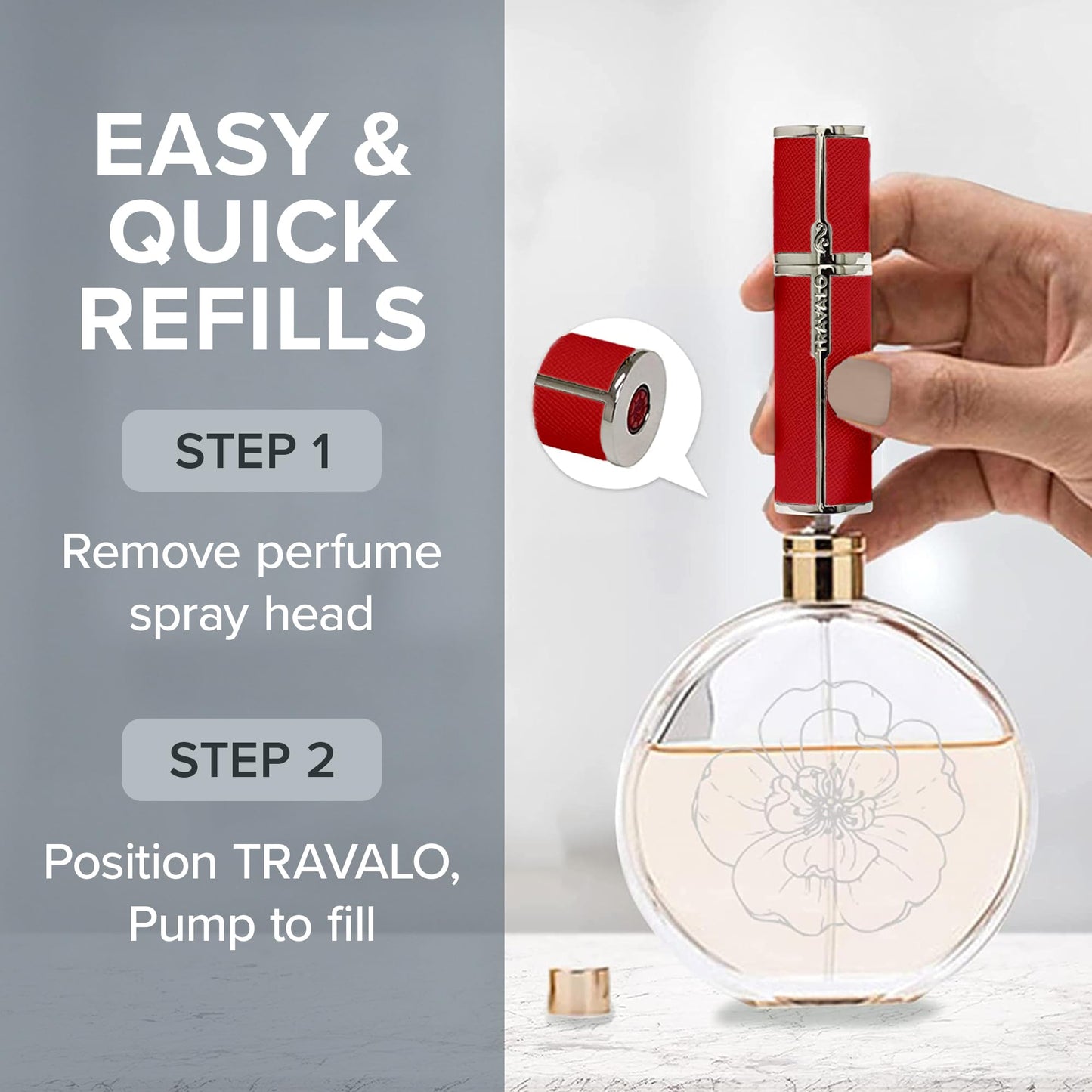 Travalo Milano Perfume Atomizer - Leak-Proof and TSA Approved for Air Travel - Reusable, Airtight, Easy Fill Mini Pump Sprayer - Lightweight, Vegan Leather with Polished Metal Outer Shell - Red