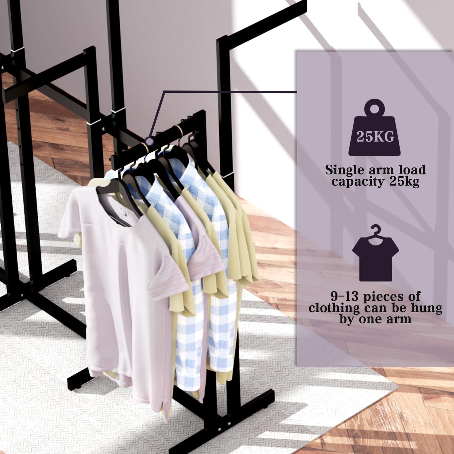 WAVVDIKUL Clothing Racks - Heavy Duty Garment Racks Metal for Retail Display Hanging Clothes, Rolling Black Commercial Clothing Display Rack Stand with Wheels (6 Arm,Black)
