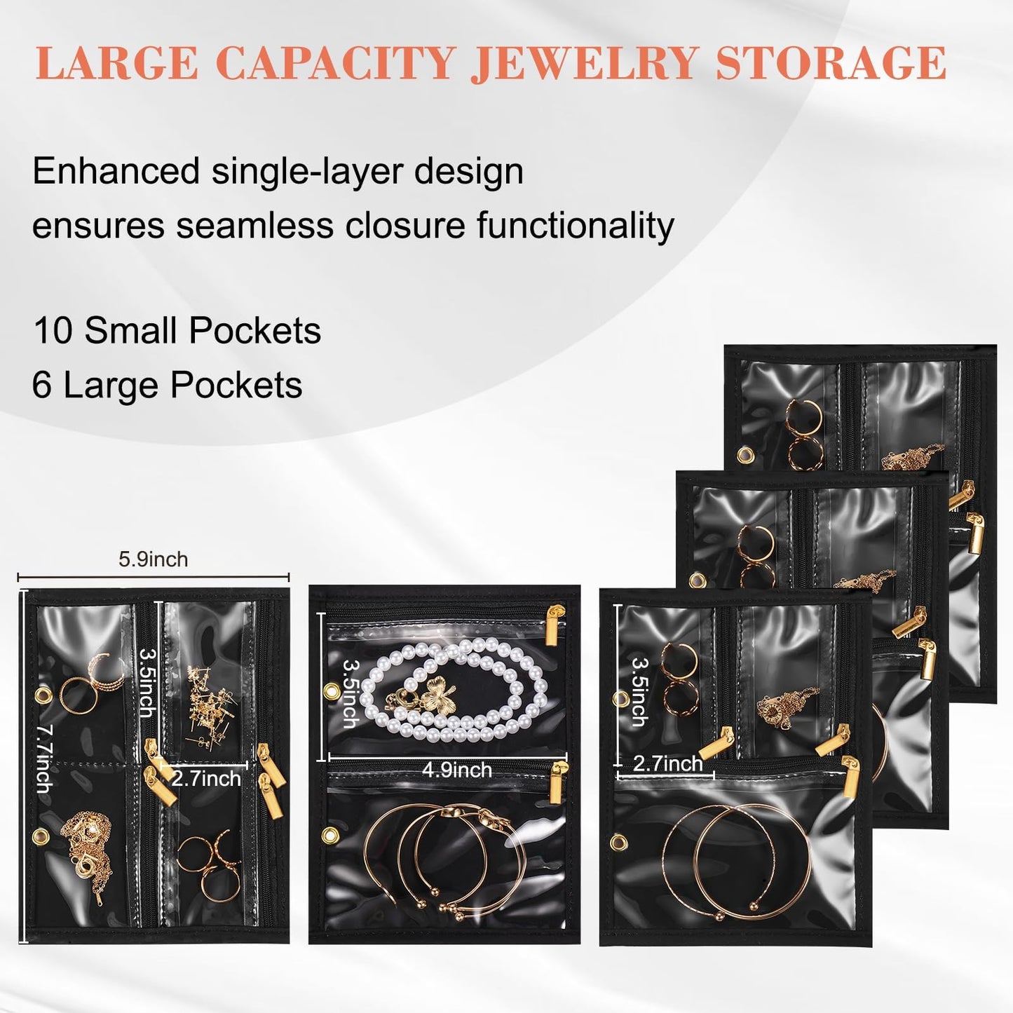 KPWEPK Travel Jewelry Organizer Case for Women, Jewelry Travel Case with 5 Zipper Pouches, Jewelry Organizer for Necklaces Earrings Rings Bracelets, Travel Jewelry Storage Bag (Black)
