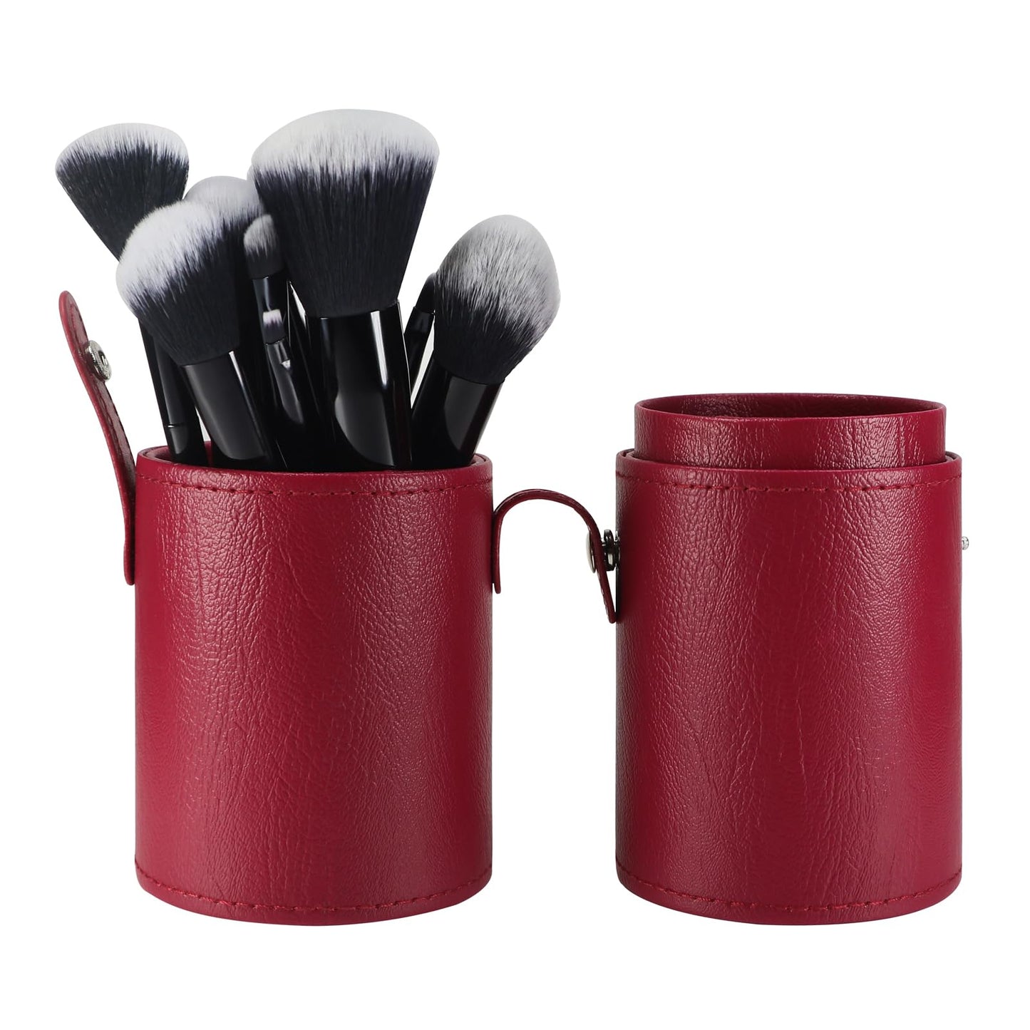 Kososuru Portable Makeup Brush Case,Pu Leather Makeup Brush Holder with Button,Travel Cup Storage Dustproof Makeup Cosmetic Bags for Women (Red)