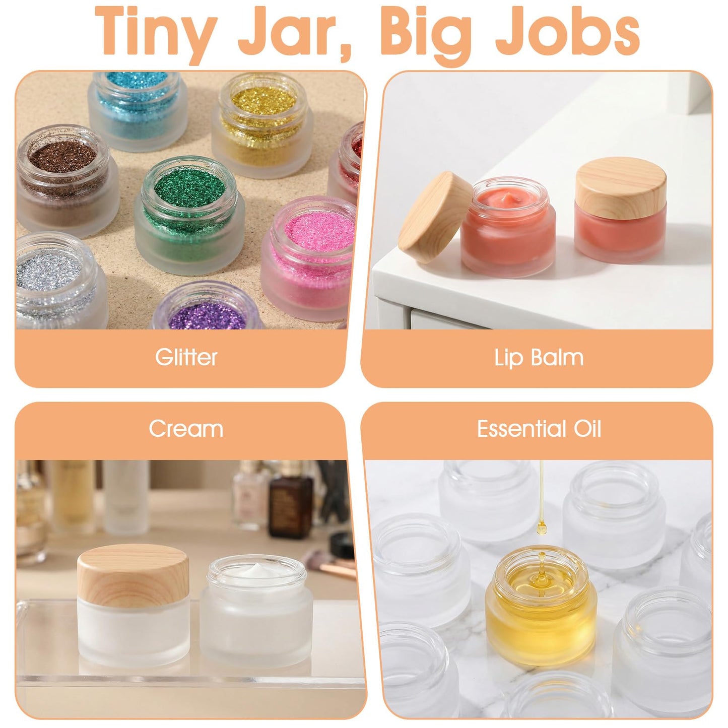 COMNICO 32 Pcs Glass Cosmetic Containers with lids, 5 Grams/5 ML Round Frosted Cosmetic Jars Empty Sample Refillable Travel Jars for Makeup Lip Scrub Lotion Balm