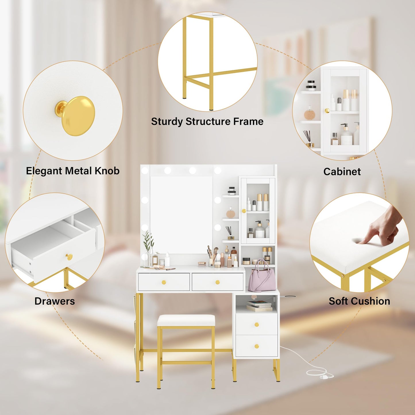 YIKEHOME 40" W Makeup Vanity Desk with Mirror Set