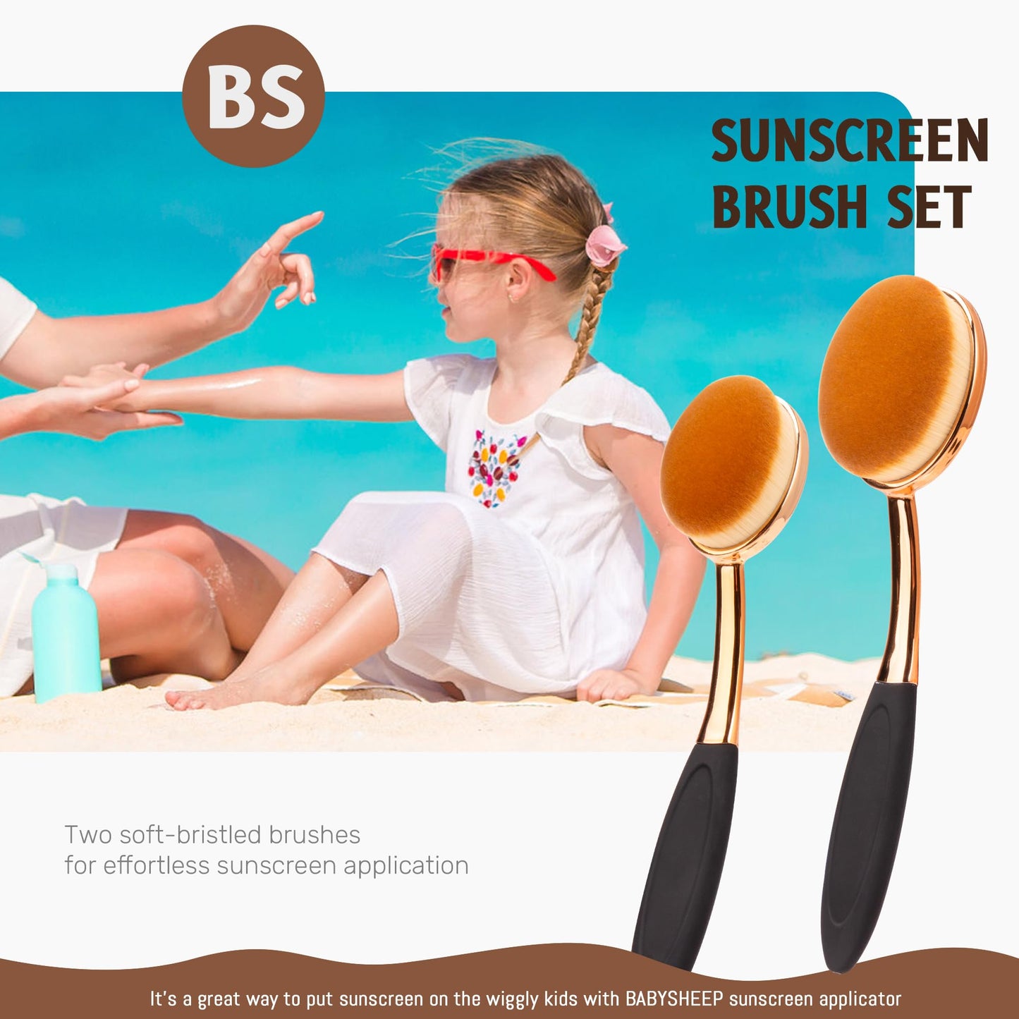 Sunscreen Applicator Set - Sunblock Brush for Kids Adults, Child-Safe for Face and Body,Sun Lotion Applicator Makeup Brush with Storage Bag & Cleaning Mat, Travel Size (3 pcs-Gold)