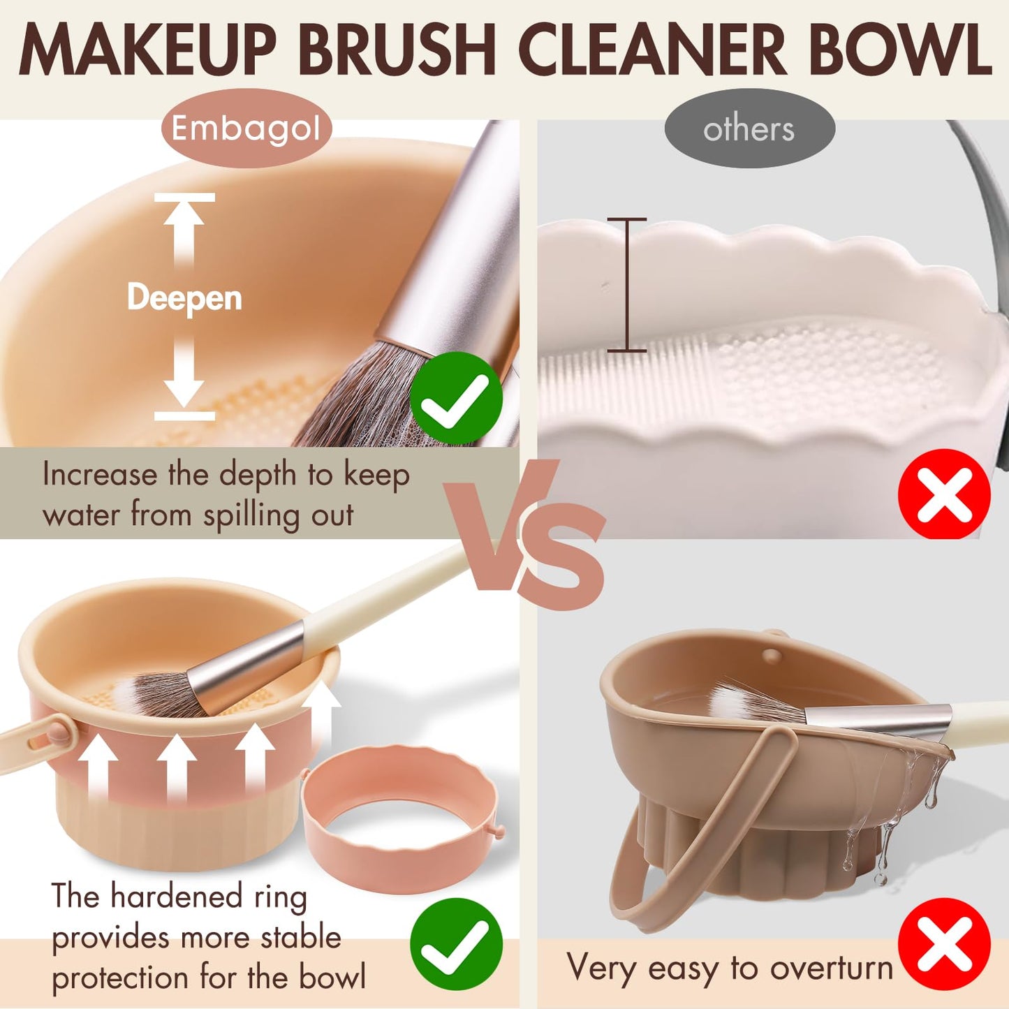 Embagol Makeup Brush Cleaner Mat + Solid Brush & Sponge Soap, Brush Cleaner Bowl & Makeup Brush Cleanser, 3 in 1 Makeup Organizer, Vegan, Deep Cleaning, No Residue(2-piece set, 100g/3.53oz + Khkai)