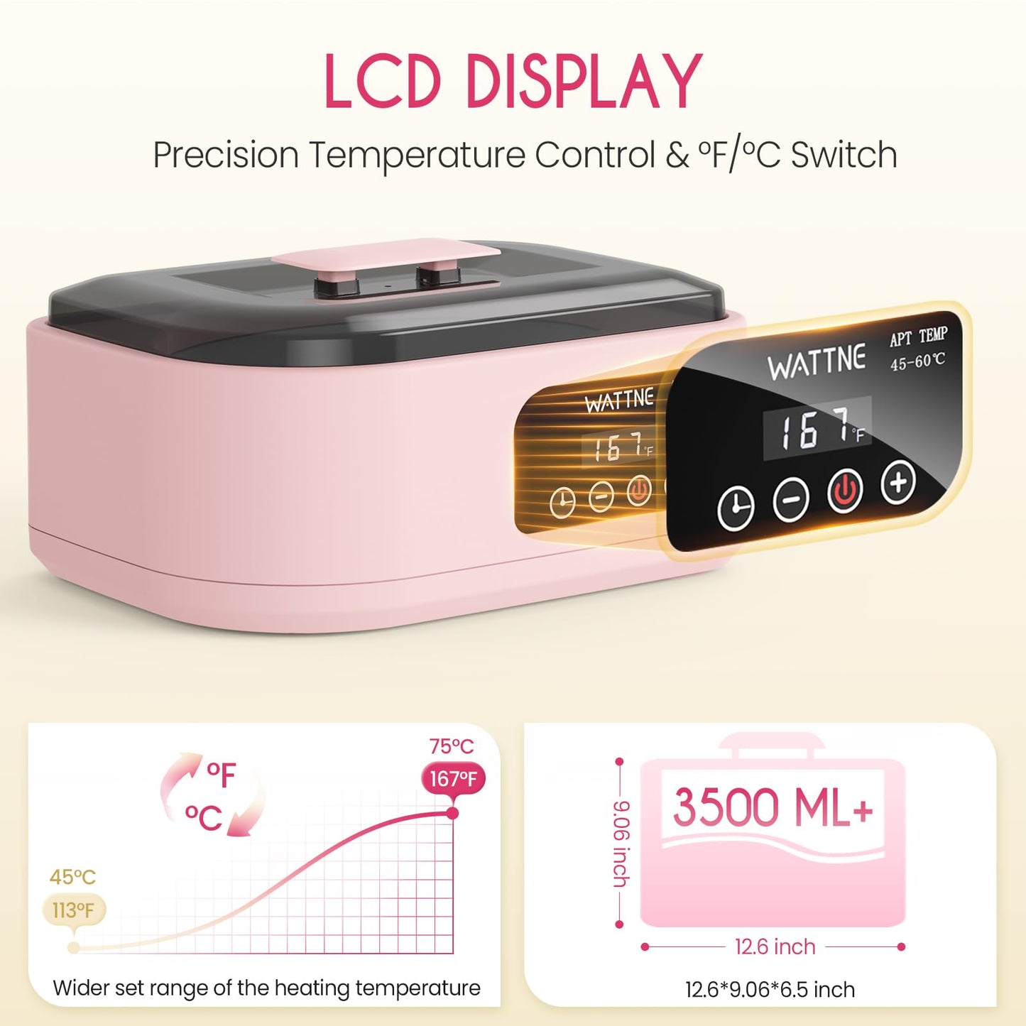 Wattne Paraffin Wax Machine for Hands and Feet, 3500ml Paraffin Wax Warmer with Timer & Keep Warm, Paraffin Wax Bath Moisturizing Kit for Arthritis, Dry Skin Care, Home Spa-Pink