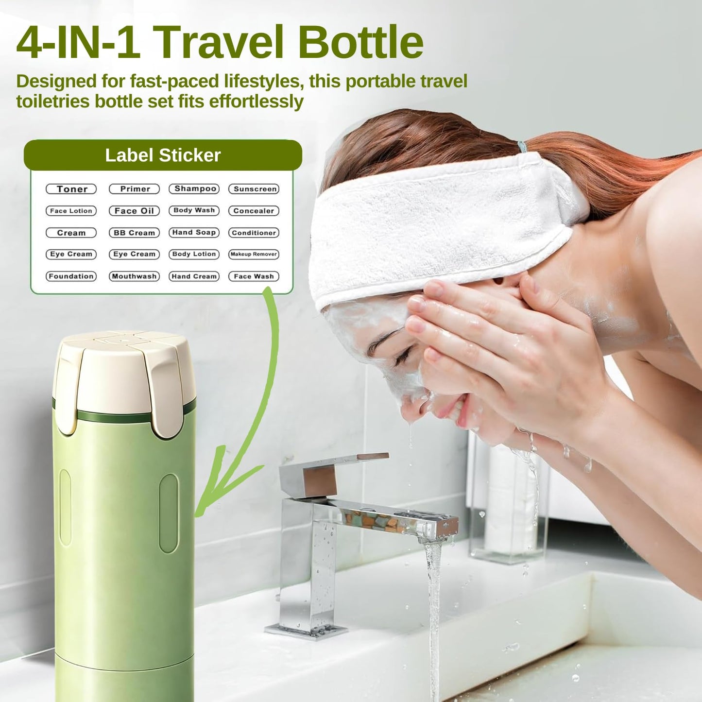 4 in 1 Travel Dispenser,Travel Shampoo and Conditioner Bottles,Refillable Leak Proof Containers Toiletries for Business Travel and Vacation 120ML (Green 1)