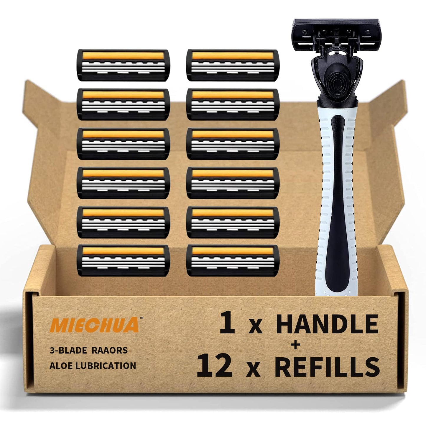 Miechua 3 Blade Razor,Plastic Anti-slip Men Manual Refill Cartridges razors, Reusable Face Cleansing Care Tool, Shave Supplies for Men and Women - Black