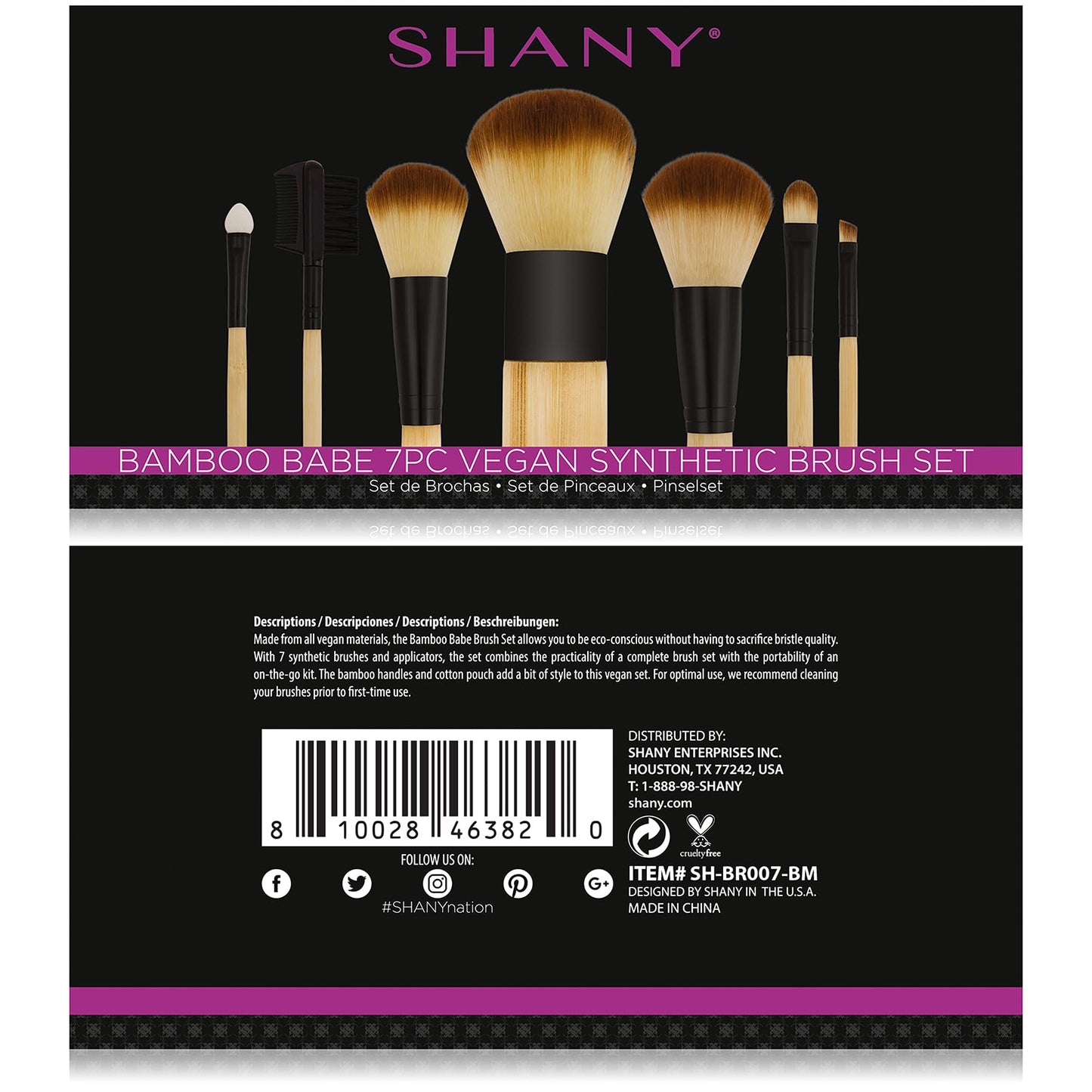 SHANY Bamboo Makeup Brush Set - Vegan Professional Makeup Brushes With Premium Synthetic Hair & Cotton Pouch for Easy Brush Storage - 7pc With Pouch