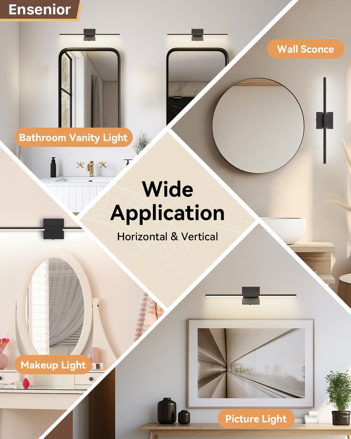 Ensenior Modern Bathroom Vanity Light 24 inch, Built-in Dimmer, 14W Dimmable 5CCT Led Bath Lights, Black Bar Vanity Light for Bathroom Mirror Cabinets Bedroom-FCC & ETL Certificated