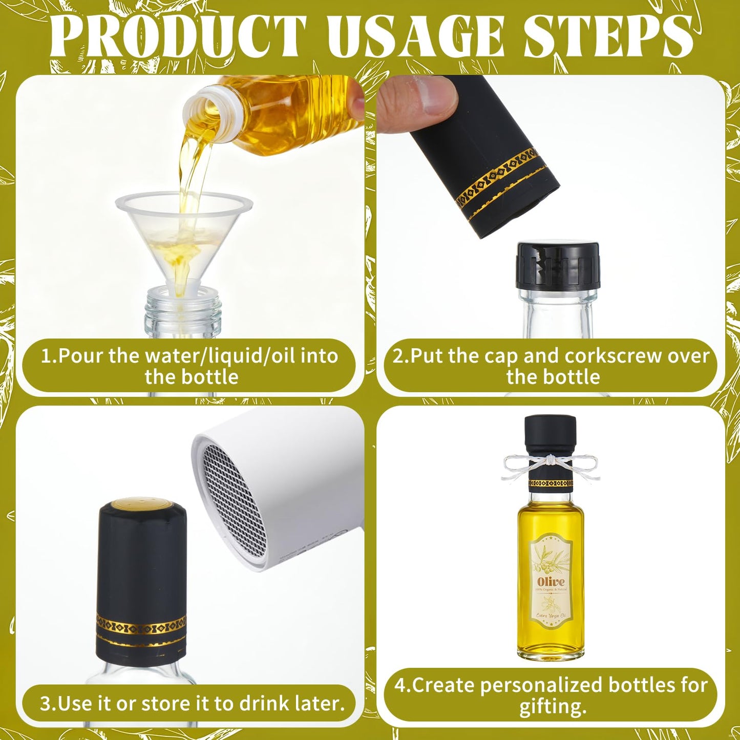 Wenceda 20 Pcs 4 oz Mini Glass Olive Oil Bottles, Empty Sauce Glass Bottles with Leak Proof Screw Cap, Mini Olive Oil Bottles with Seals Caps Stickers Dropper Inserts for Gifts Kitchen (Clear)