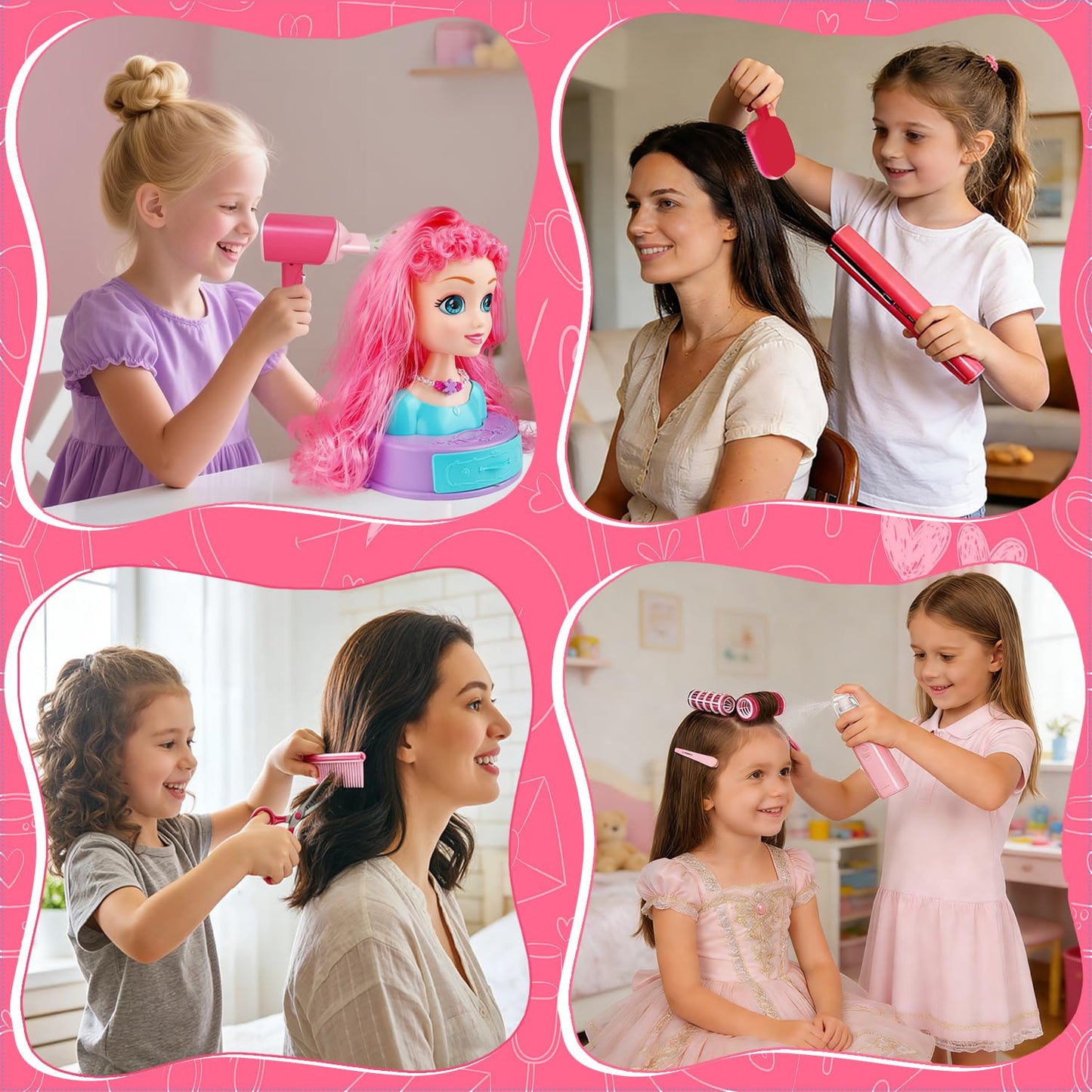 Hair Salon Toys for Girls 3-8,Pretend Hair Styling Set Barber Accessories Makeup Kit with Interactive Lights & Sounds,Educational Dress-Up Toy Vanities Birthday Gifts for Kids Ages 3,4,5,6,7,8