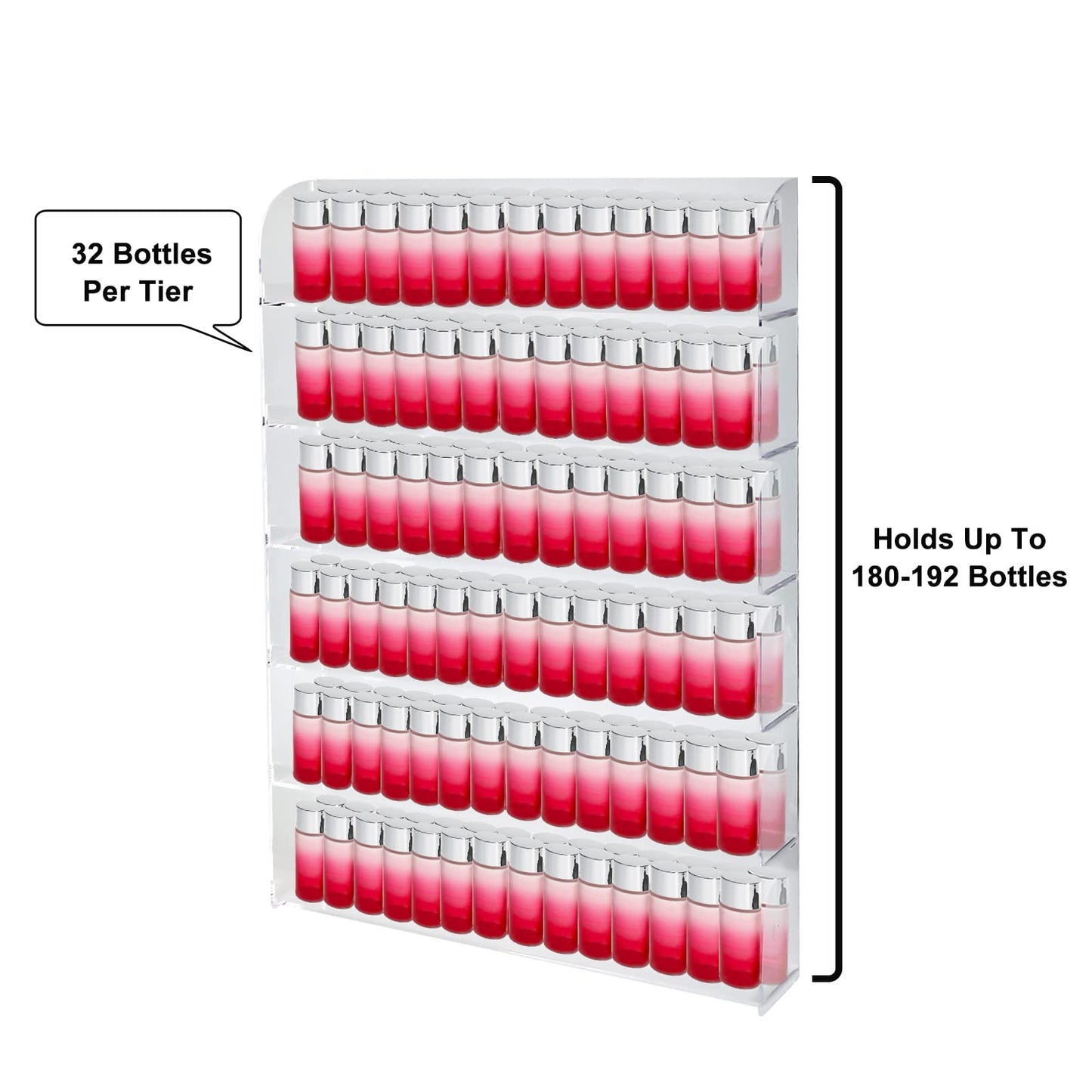 Yaeccc 2 Pack Acrylic Nail Polish Rack,20 * 27 Inch Hold Up to 384 Bottles, 6 TIER Nail Polish Organizer Wall Mounted,Nail Polish Organizer(3 Inch Deep)