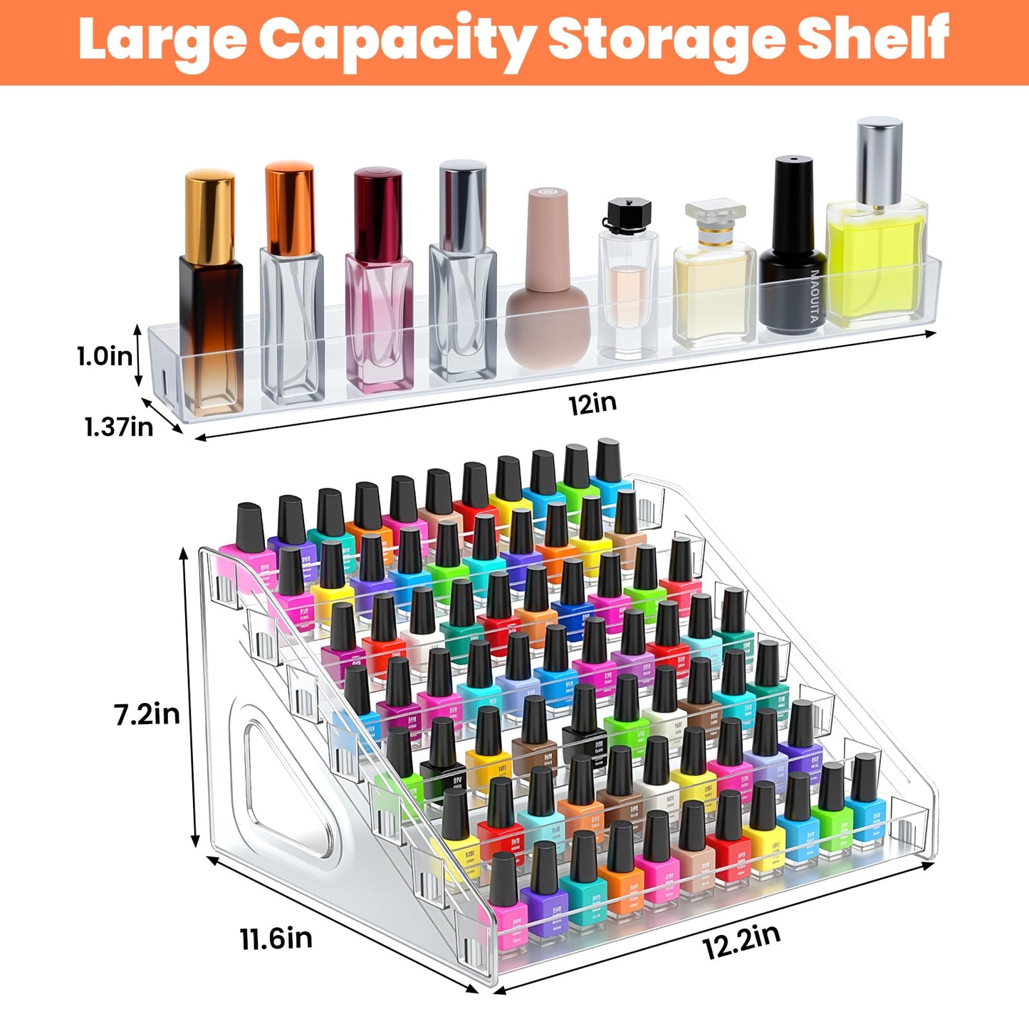 PercyEffie 2 Pack 7 Tier Oil Nail Polish Display Rack Sunglass Essential Nail Polish Organizers Acrylic Makeup Oils Ink Storage 84 Bottles Nails Polishs Large Capacity No Tool Needed Assembly Clear