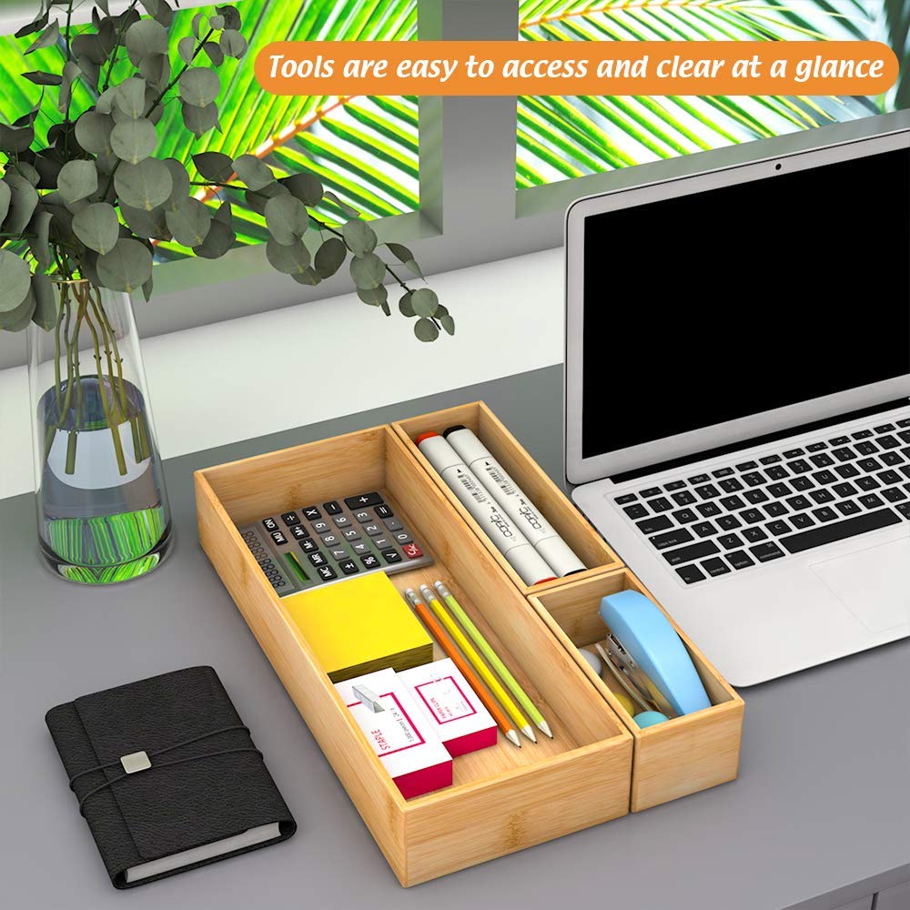 Bathroom Vanity Tray Organizer Bamboo, Small Wood Tray for Counter Kicthen Drawer, Rectangular Toilet Paper Storage Basket Box, Guest Sink Tray Decor, Bathroom Accessories 15" x 6" x 2.5"