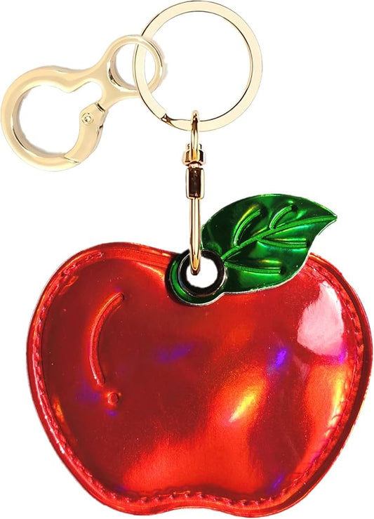 Leather Keychain Holder Case Compatible with AirTag,Cute Protective Shiny Charm Cover with Keyring,Anti-Scratch Finder GPS Tracker Case for Wallet Keys,Bag,Pets(Red Fruit)