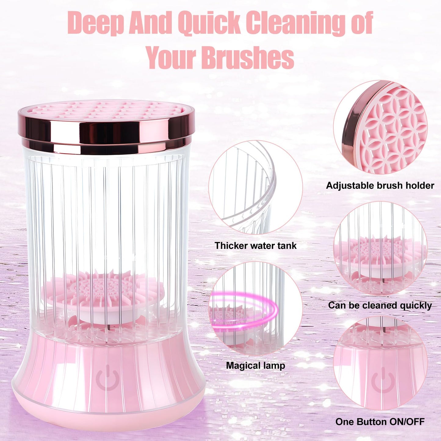 Electric Makeup Brush Cleaner Machine, USB Powered Automatic Spinning Makeup Brush Cleaner with 2 Cleaning Modes, Portable Brush Cleaner for Deep Cleaning Cosmetic Brushes, Pink