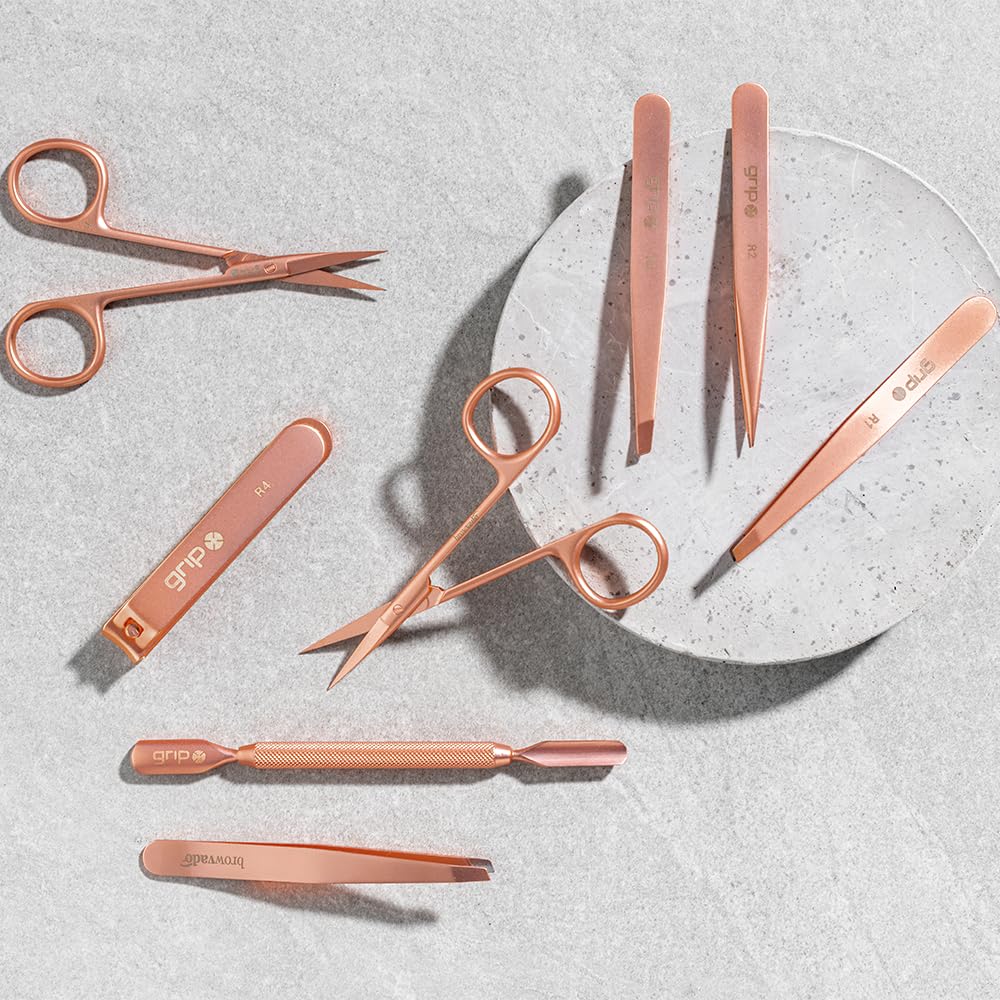 Grip Scissor Precision Rose Gold R5 – Stainless Steel Beauty Scissors for Eyebrows, Facial Hair & Nail Trimming – Fine Tip with Non-Slip Rose Gold Finish for Detail Work