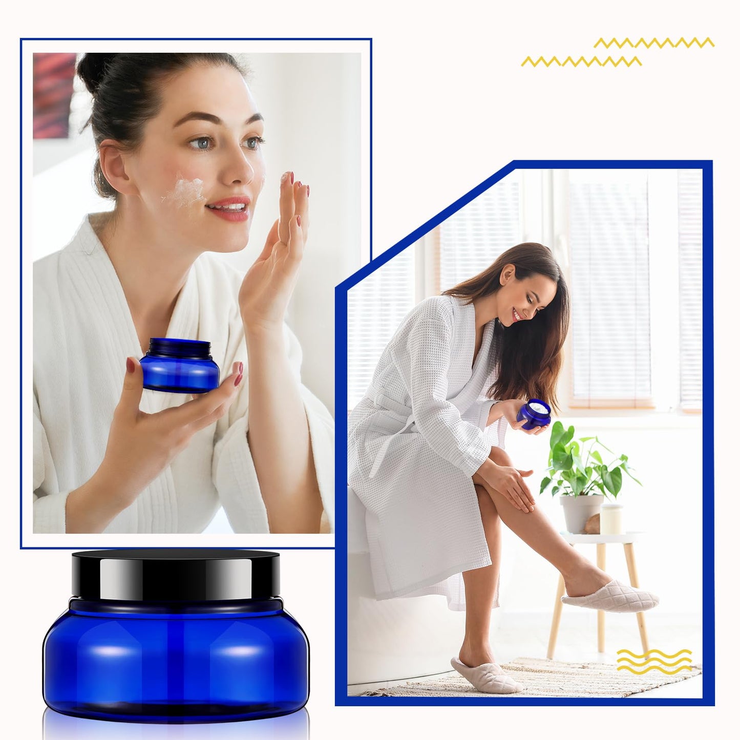 Tessco for you 24 Pack Plastic Jars with Lids Labels Multiuse Slime Containers Empty Body Scrub Jars Round Refillable Cosmetic Body Butter Container for Makeup (5 oz,Blue,Black)