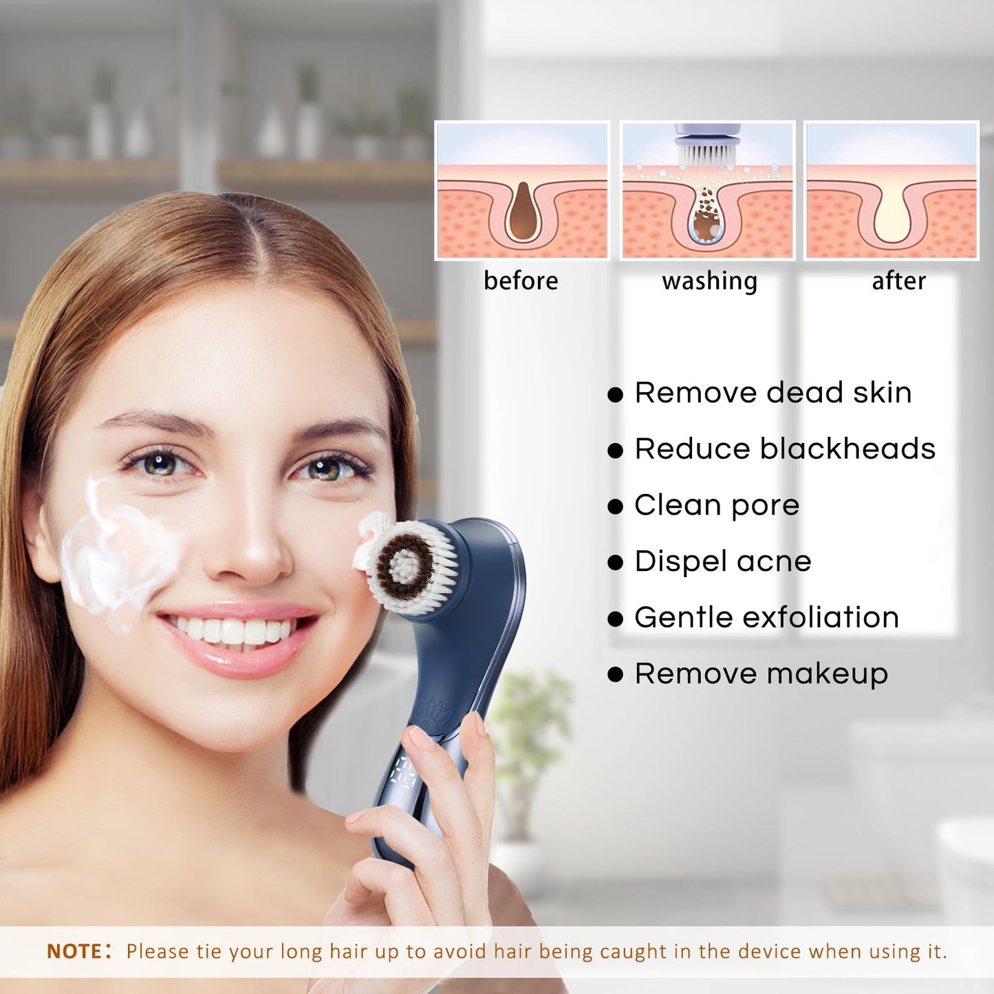 Facial Cleansing Brush Face Scrubber Exfoliator Rechargeable IPX7 Waterproof Electric Spin Cleanser Device for Exfoliating, Massaging and Deep Cleansing Removing Blackhead, Face Massaging