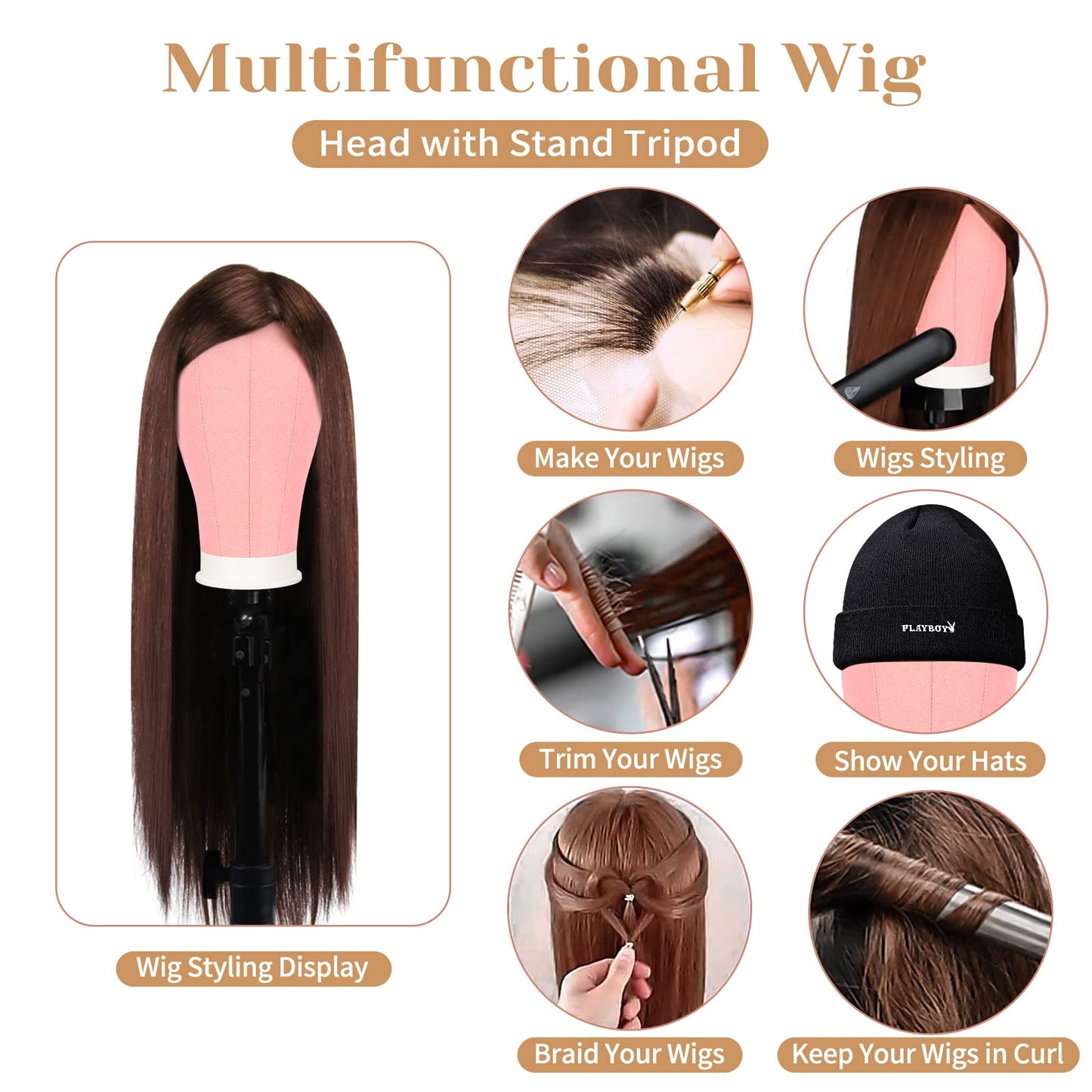 Beauty Star 63 inches Tall Wig Stand Tripod with 22inch Mannequin Head, Canvas Block Wig Head Included Adjustable Holder and Wig Caps Kit for Multiple wigs, Perfect for Making Wigs, Display Styling