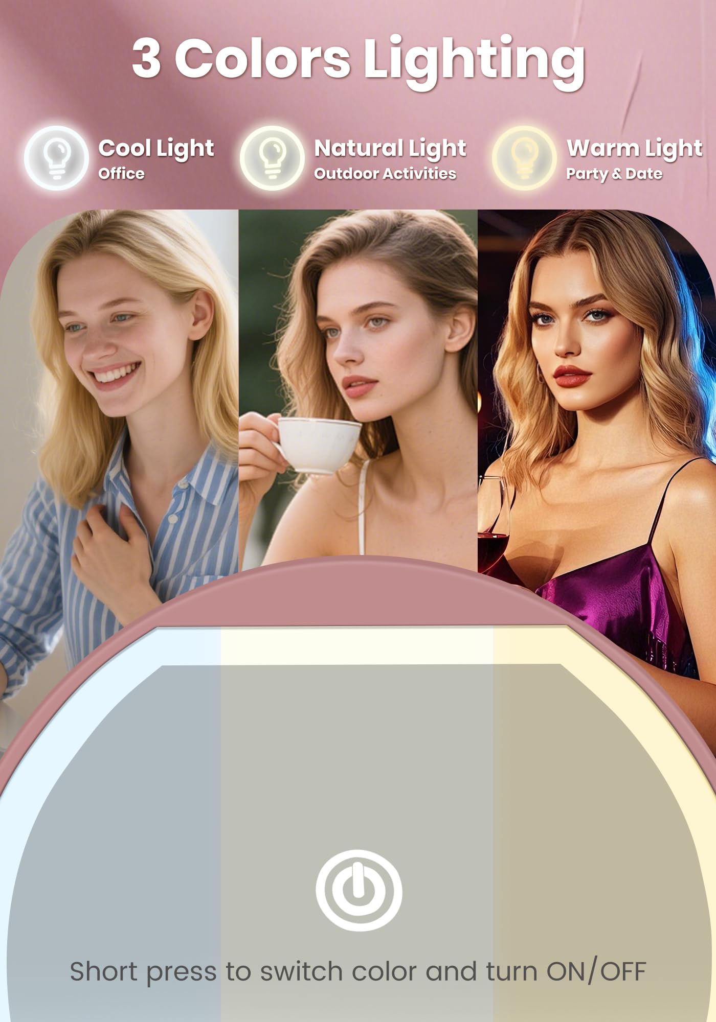 SisKokoro Compact Mirror with Light, Rechargeable 40X Magnifying Mirror with 3 Lighting Modes & Dimmable Brightness, Portable Travel Makeup Mirror; Essentials for Travel, Pocket, Purse Gifts Rose