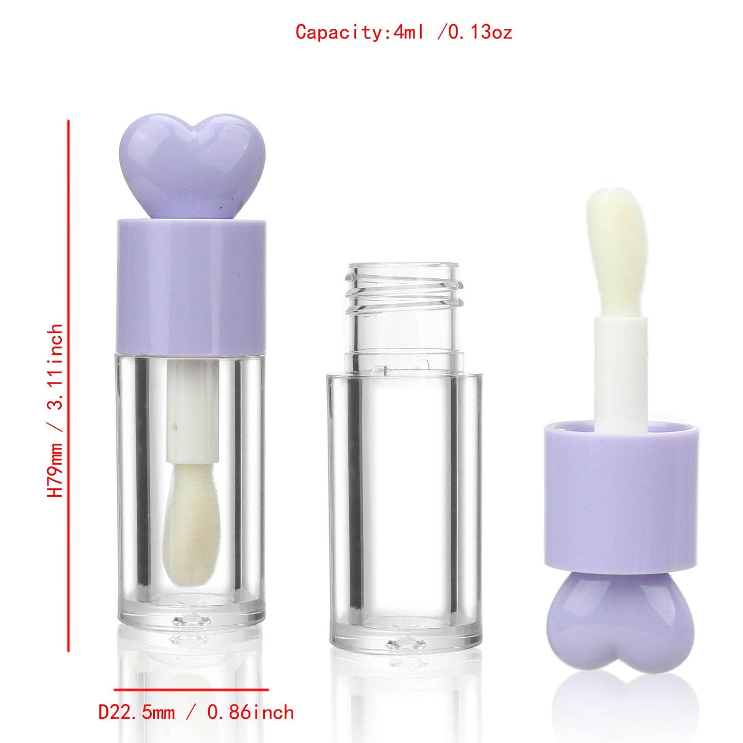 COSIDEA 18pcs 4ml 0.13oz Round Purple big doe foot wand lip gloss tubes for DIY Cute lipgloss containers tubes with thick brush