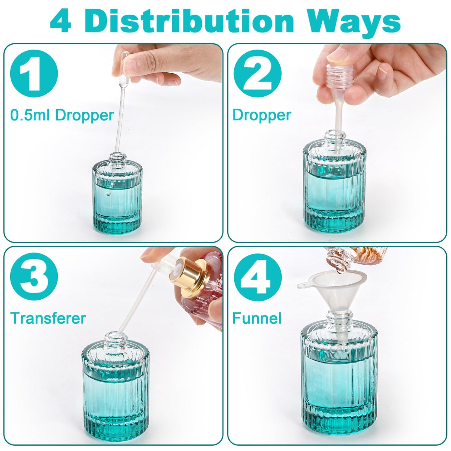 Lawei 6 Pack 30ml/1oz Refillable Perfume Bottles, Empty Small Glass Spray Bottles with 4 Kinds of Perfume Dispenser, Portable Travel Atomizer Bottle, Leak-proof Fragrance Containers for Men/Women