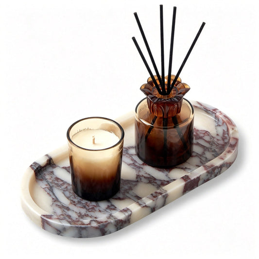 Luxury Natural Oval Marble Tray – 9.8 x 4.9-Inch Calacatta Viola Stone Vanity Tray, Small Catchall Organizer for Jewelry Perfume Keys, Decorative Trinket Tray for Bathroom Coffee Table & Dresser
