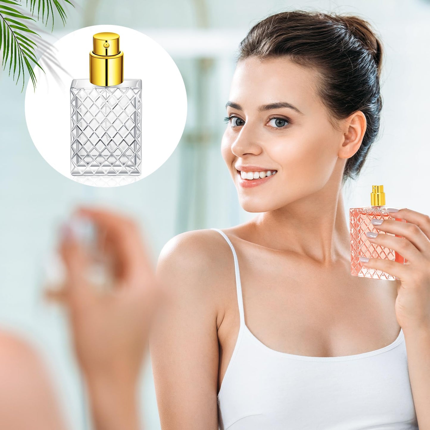 Zhehao 10 Pcs 100ml 3.4 oz Glass Perfume Bottles Refillable Fine Mist Atomizer Spray Bottle with 10 Funnel Filler Empty Portable Perfume Atomizer Clear Essential Oil Container with Sprayer (Gold)