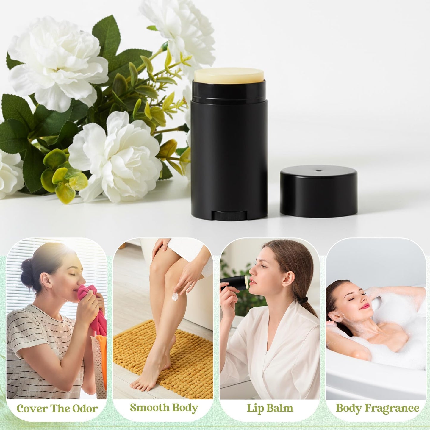 Teenyyou 30 Pack Empty Deodorant Containers, Bottom Filling, Plastic Oval Refillable Deodorant Containers Twist up Oval Lip Balm Tube for DIY Deodorants Lipstick Crayon Lotion(75ml/2.5oz,Black)