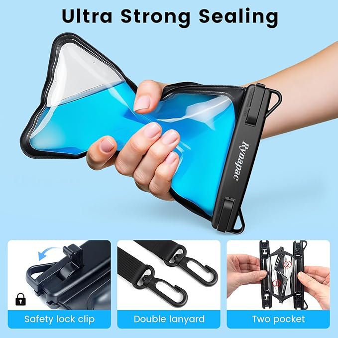 Waterproof Phone Pouch, [Up to 8.5''] Double Space Waterproof Phone Case with Lanyard for iPhone 17 16 15 Pro Max Galaxy S25 Ultra, Cellphone Dry Bag for Beach Vacation, 2 Pack (Black & Light Pink)