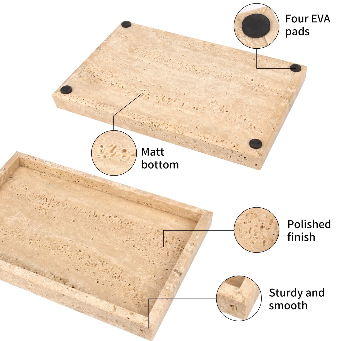 Marble Bathroom Vanity Tray, Natural Luxury Vanity Home Kitchen Bathroom Table Tray, Stone Decorative Countertop Dresser Trays for Key Coffee Perfume Jewelry Makeup (Travertine, 12"x 8" x1.2")