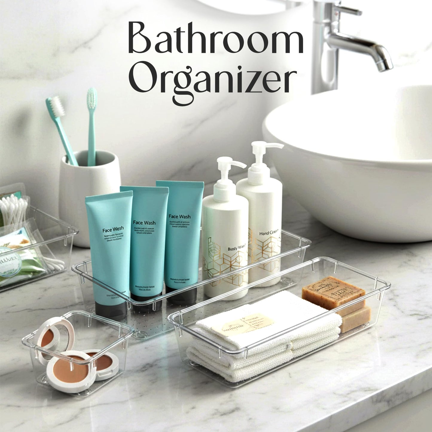 KICHLY 25 Piece Clear Drawer Organizer Set – Multi Size Storage Trays for Bathroom, Vanity, Makeup, Kitchen Utensils, Office & Bedroom - Office Desk Organizers & Caddy