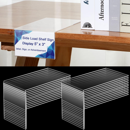 Feifeiya 24 Pcs Acrylic Library Moveable Shelf Label Holders Bulk Talker 5" x 3" Clear Shelf Display Markers Retail Label Tags for Office Home Classroom Office Book Shelve