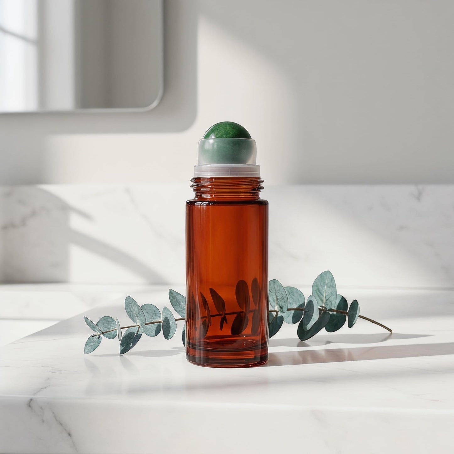 Roller Ball Applicator,Rose Quartz Roller Bottle,50ml Refillable Amber Glass Roll On Bottles with Natural Crystal Roller Balls,Leak-Proof Travel Perfume Bottle with Gold Caps (2Green)