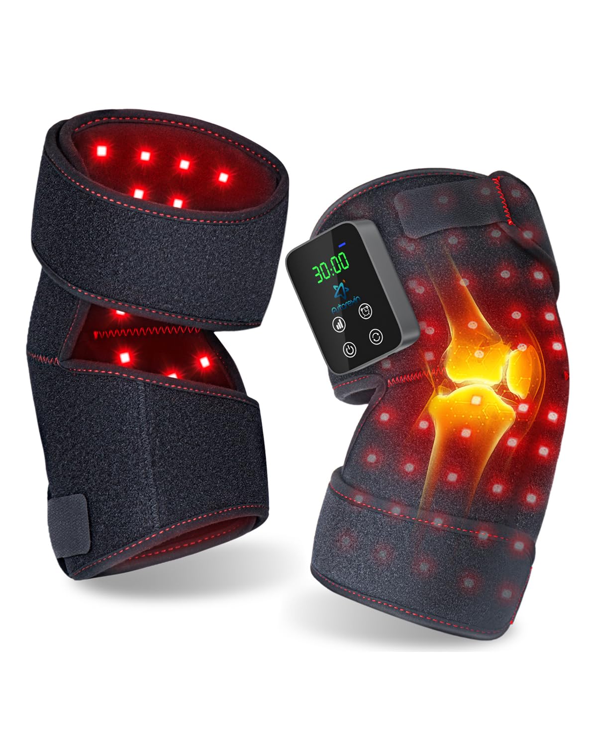 Astarexin Red Light Therapy Knee Brace Wireless Rechargeable with Pulse & Heating Modes, 660nm & 850nm Near-Infrared Light for Knee, Elbows & Shoulders, Black, 1 Count