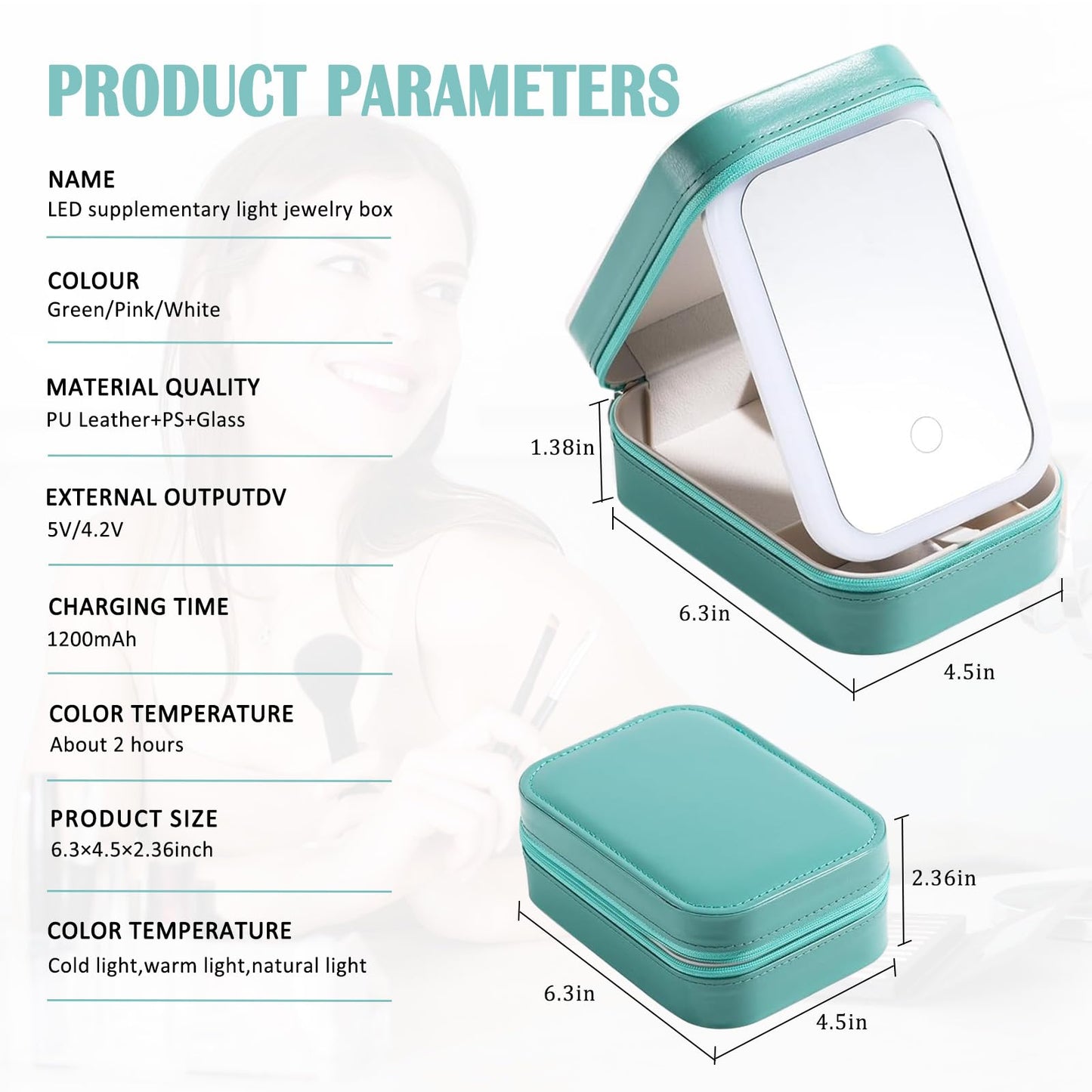Dannir Travel Makeup Case with LED Mirror, Makeup Bag with Lighted Mirror, Cosmetic Storage Box, Christmas Portable Organizer Vanity Case for Women, Beauty Tool Accessories Rechargeable, Green