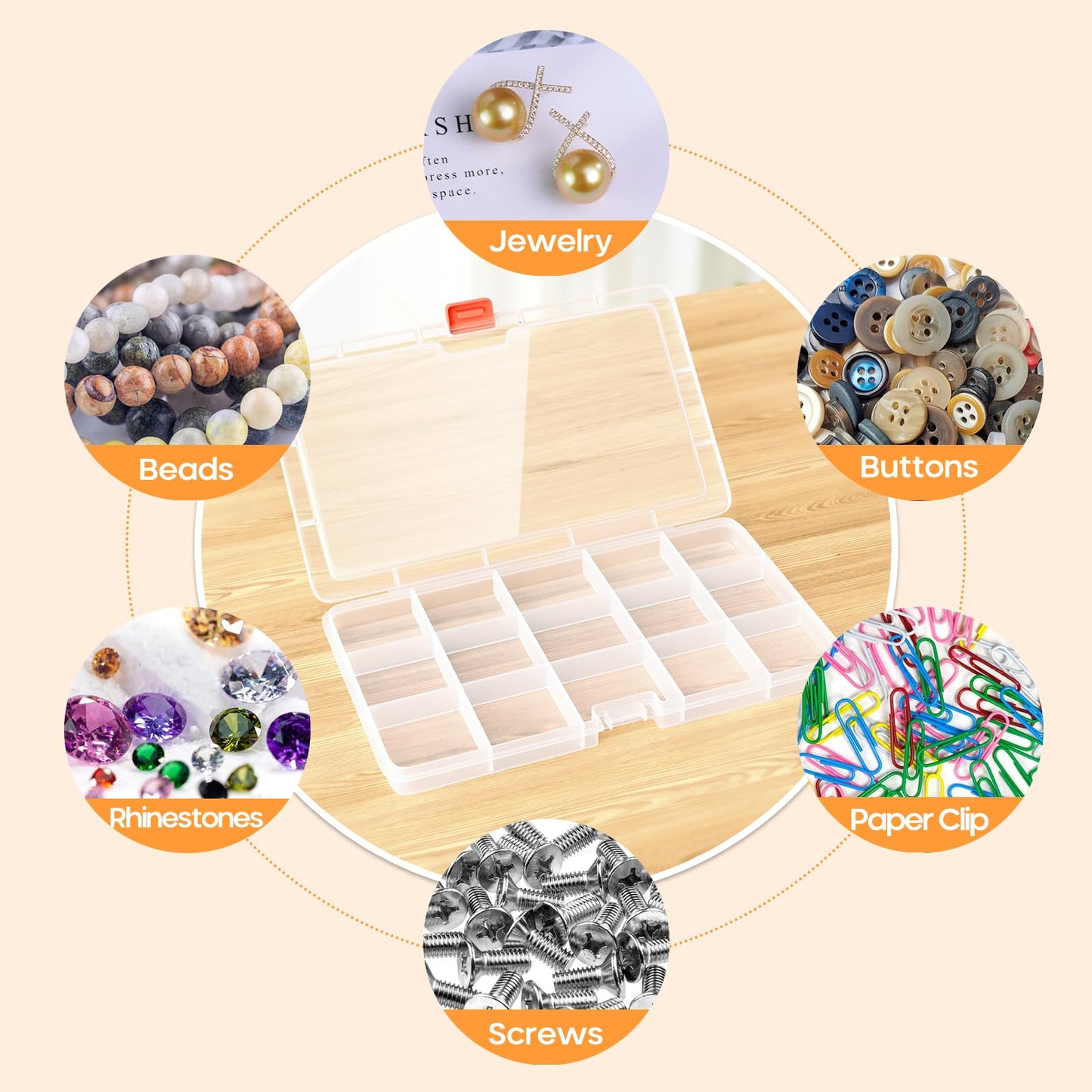 Moon Magpie 2PACK Extra Thick Bead Organizers, 15 Grid Mini Clear Plastic Storage Box Craft Containers for Nail jewelry rhinestones DIY Supply Case