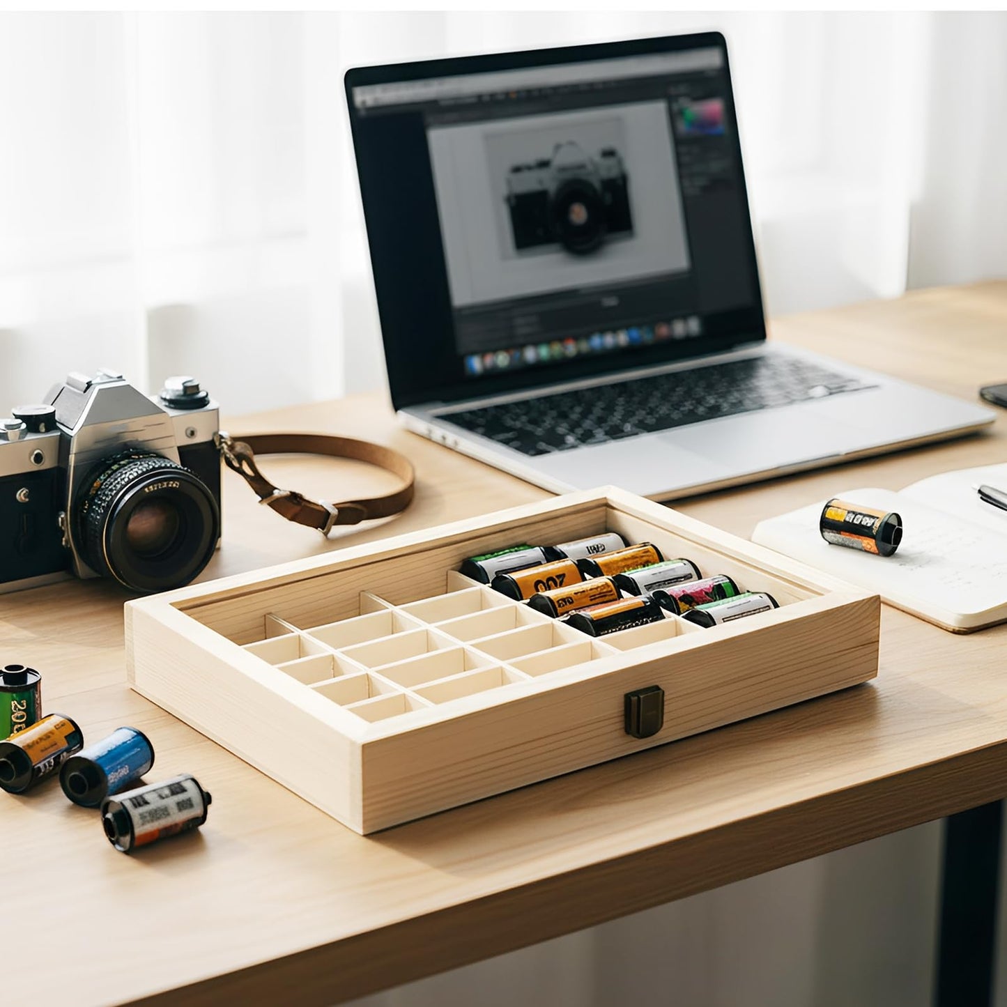 pssped 135 Film Storage Case Compatible with Kodak 135mm Film – Solid Wood Box for 30 Rolls of 35mm Film, Wooden Display & Storage Container with Transparent Lid